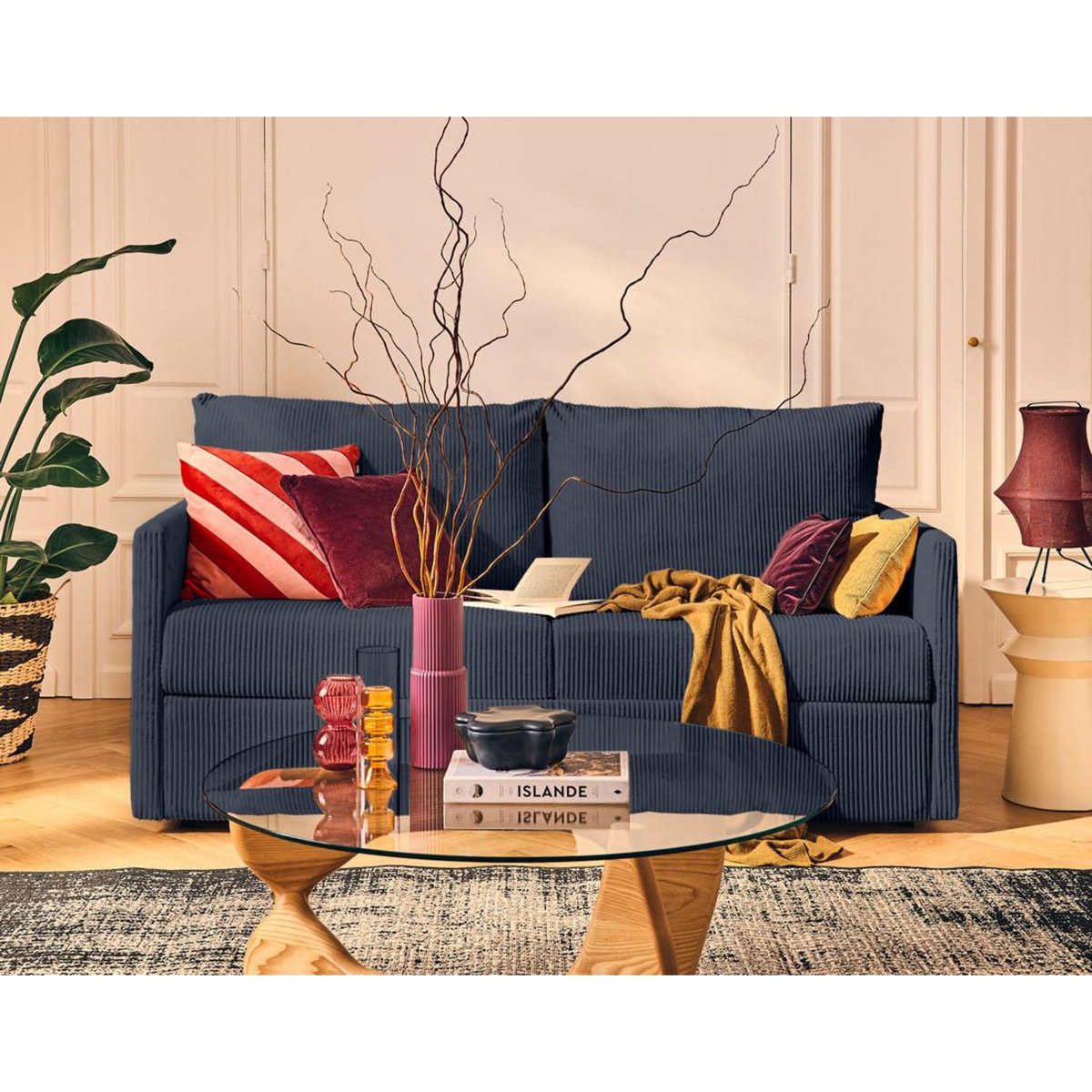 BEST MOBILIER Ottawa - canapé 3 places convertible express couchage quotidien 140 cm matelas 12 cm en velours côtelé