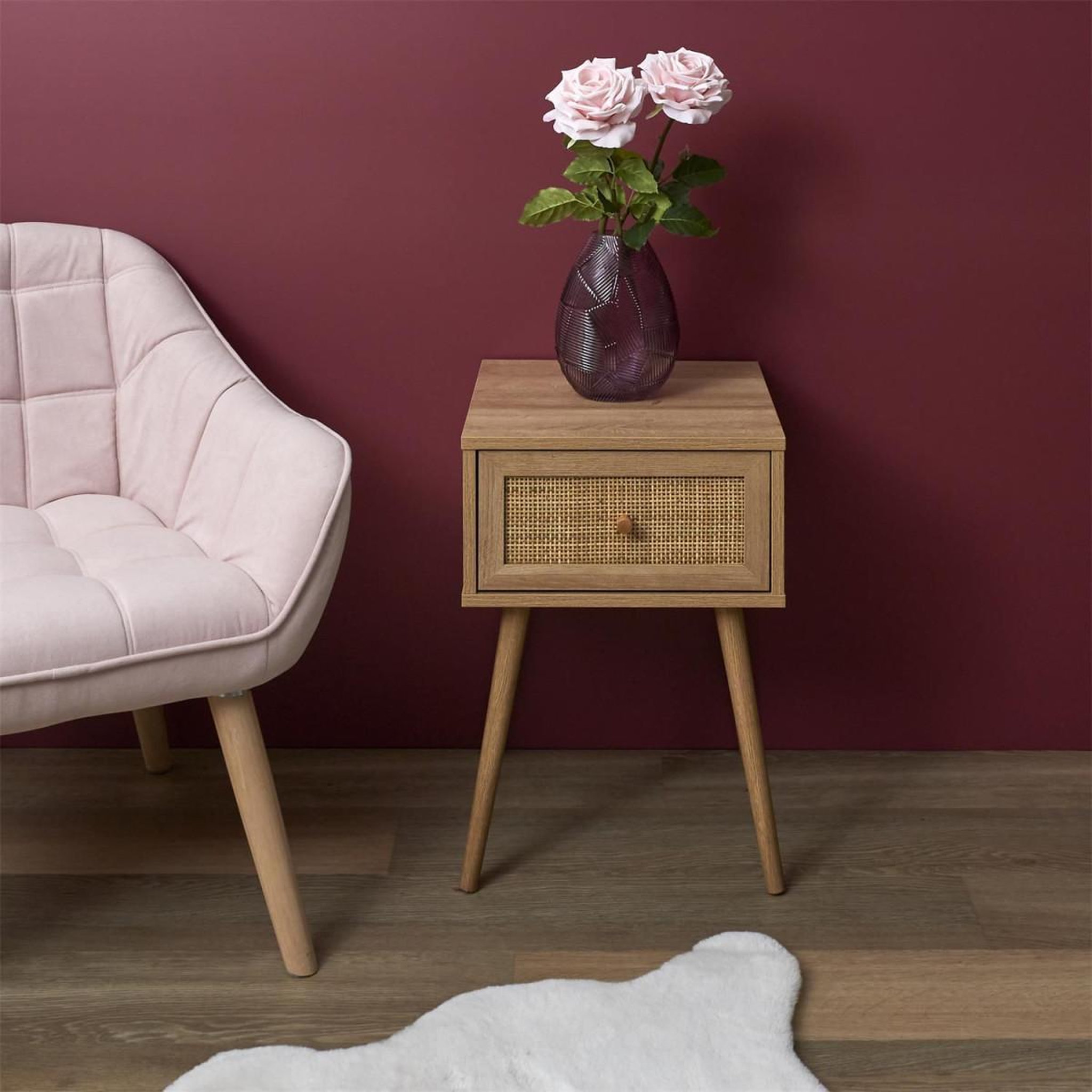 Voir la diapositive 5 : The Home Deco Factory Table de chevet 1 tiroir  bali  55cm naturel