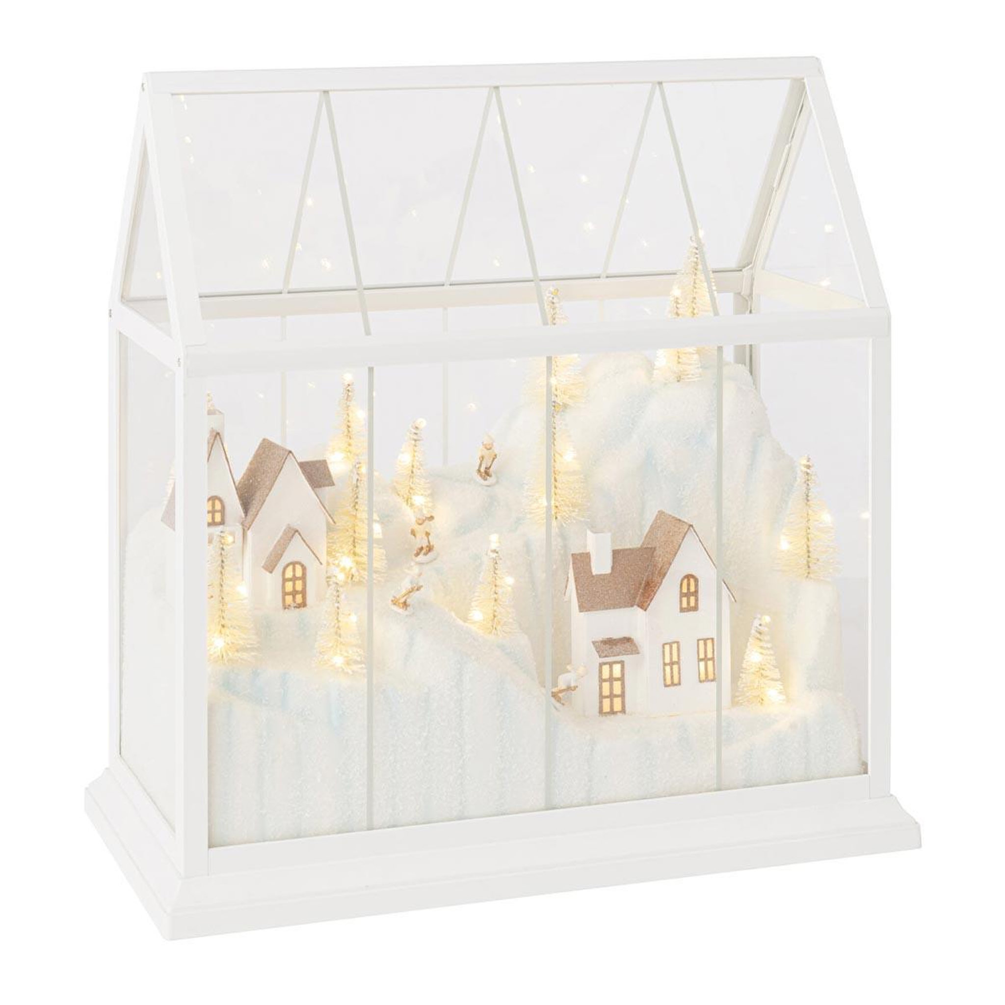 J-LINE Village de Noël Vitré à LED  Sébastienne  33cm Blanc