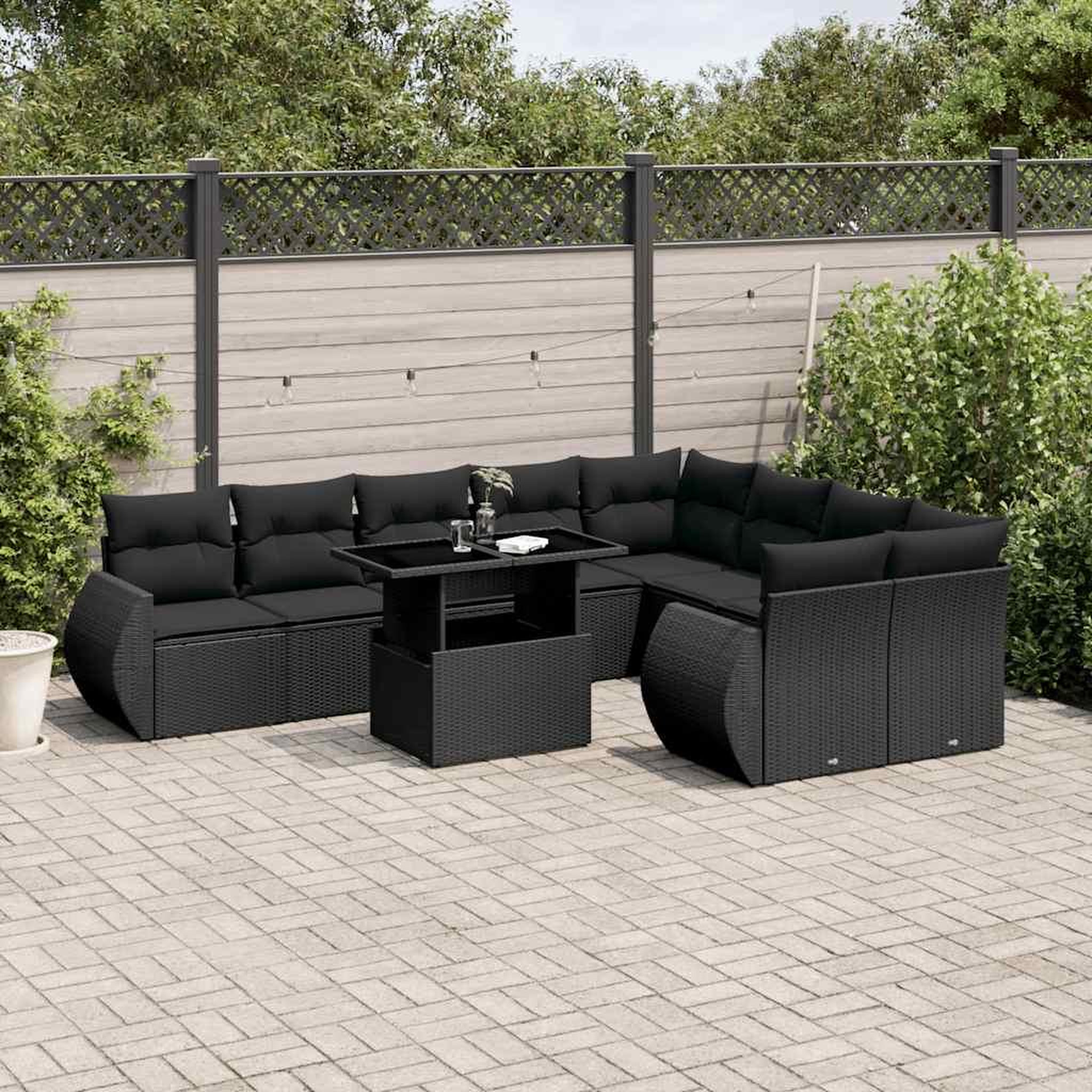 VIDAXL Salon de jardin 10 pcs avec coussins noir resine tressee