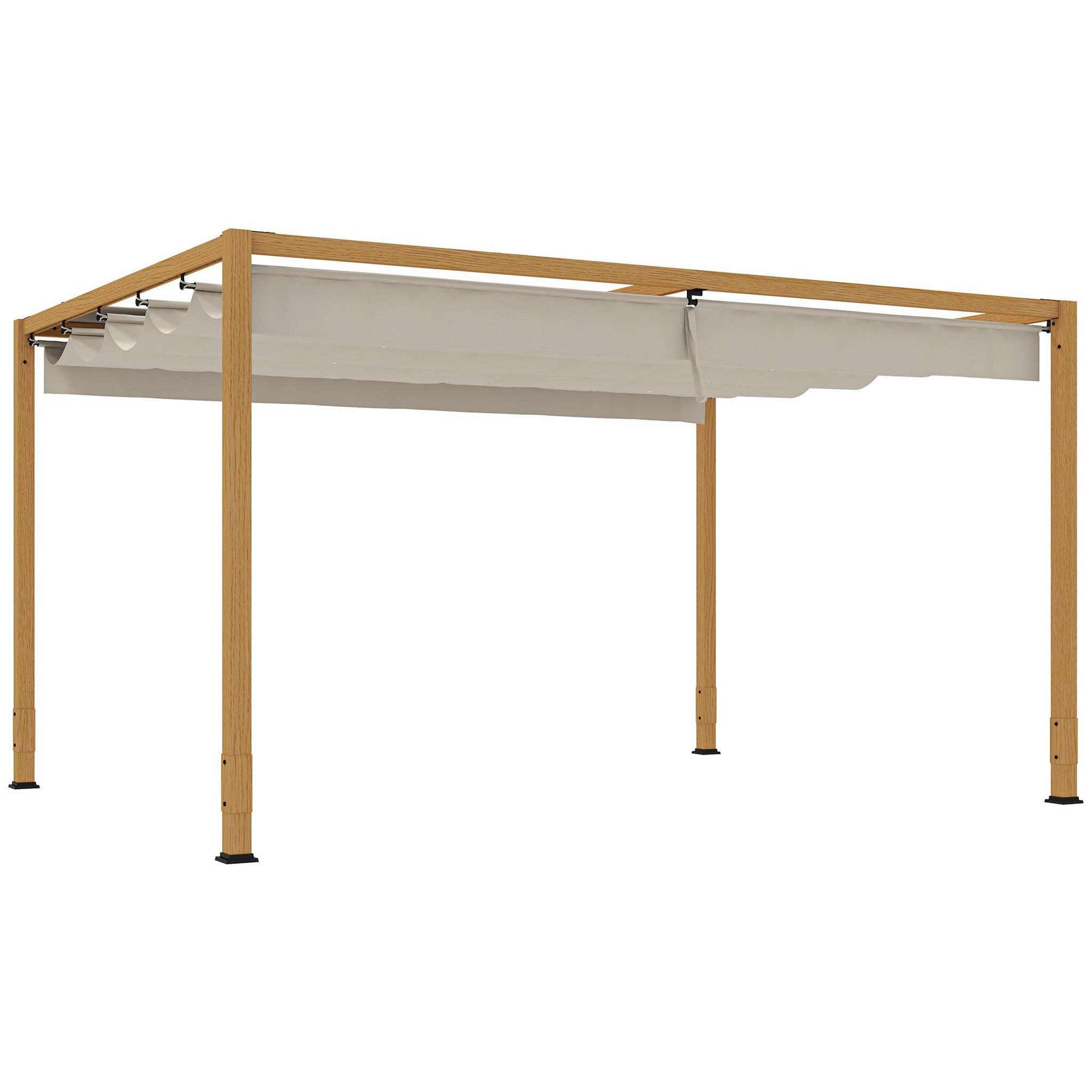 Voir la diapositive 1 : OUTSUNNY Pergola toile rétractable 4 x 3 m alu effet bois tissu polyester beige