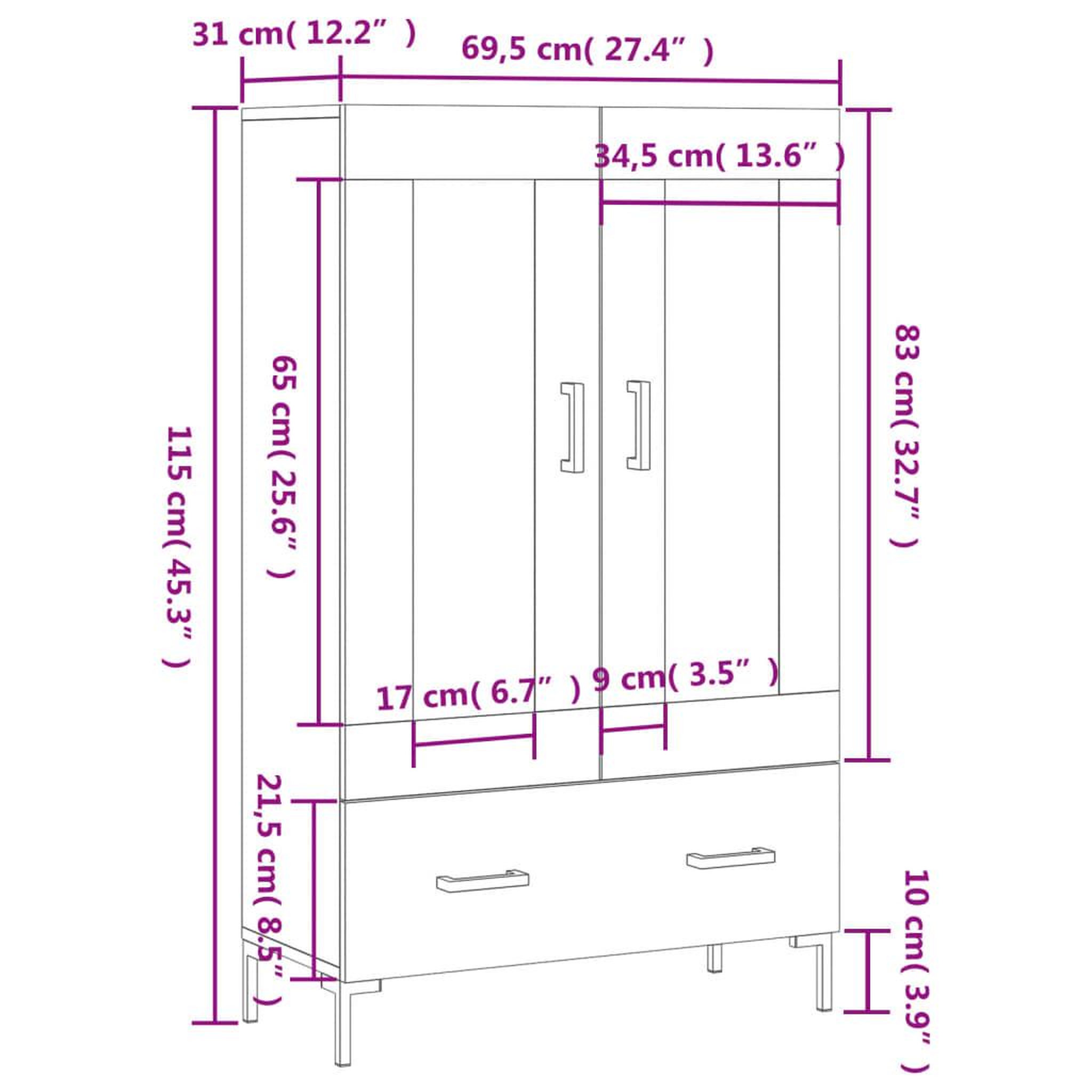 Voir la diapositive 6 : VIDAXL Buffet haut chene fume 69,5x31x115 cm bois d'ingenierie