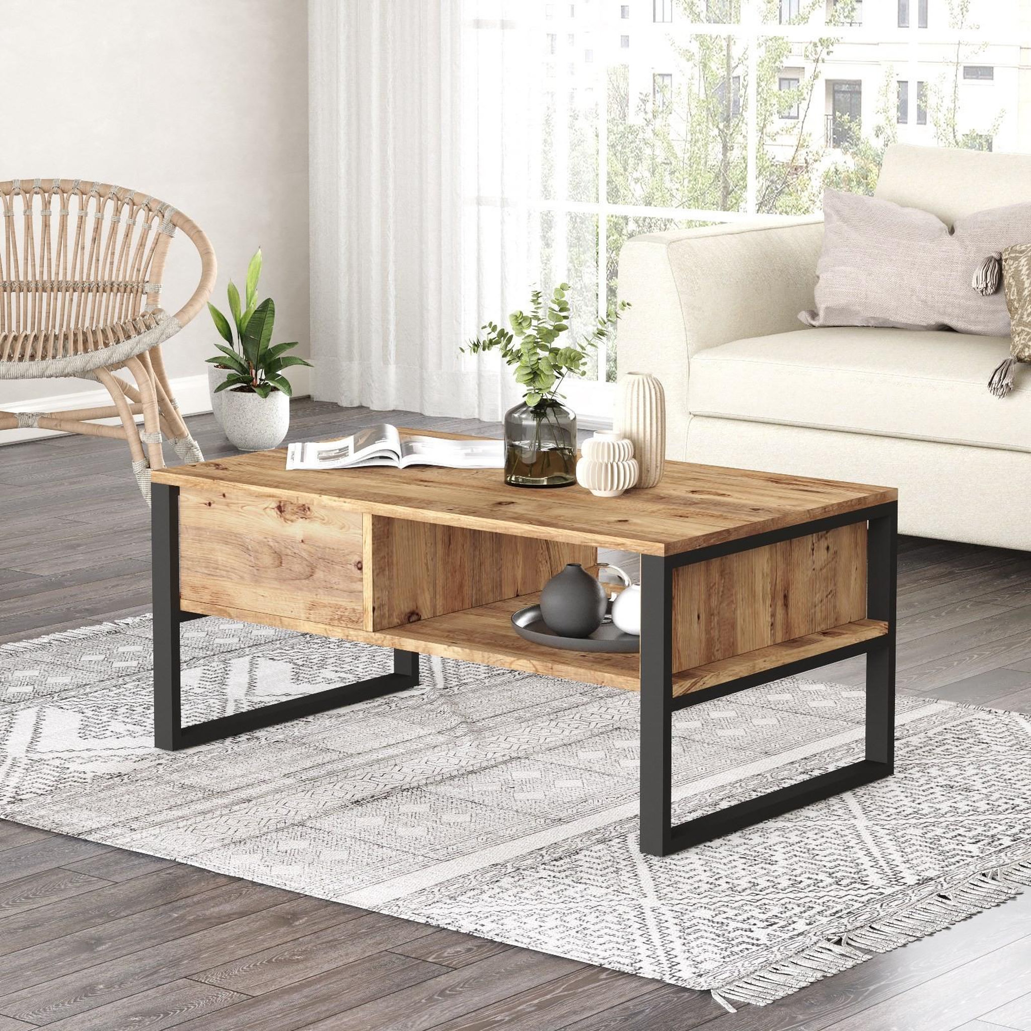 Voir la diapositive 3 : Habitat et Jardin Table basse en bois  ml34  - 100 x 59 x 44 cm - pin atlantique