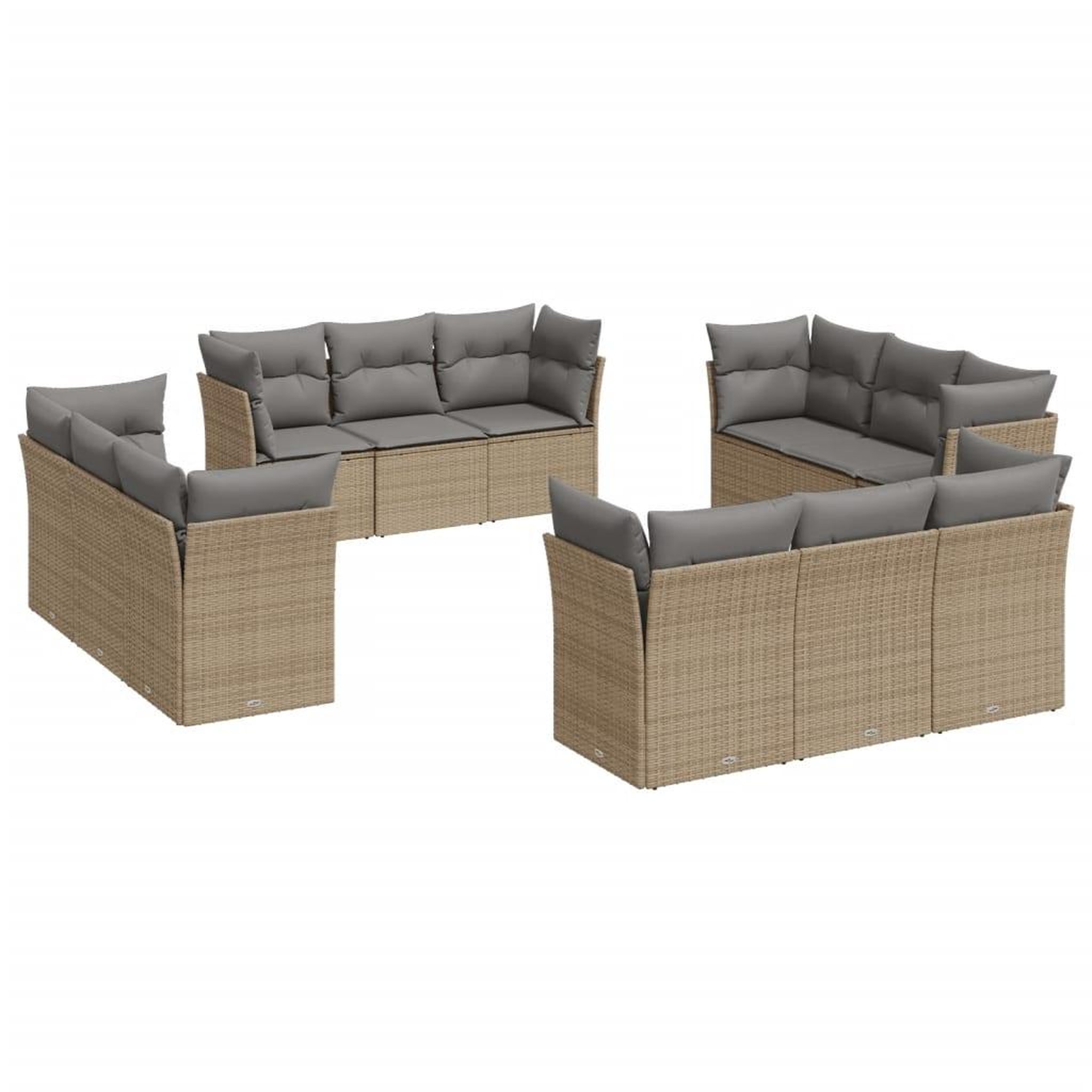 Voir la diapositive 2 : VIDAXL Salon de jardin avec coussins 12 pcs beige resine tressee