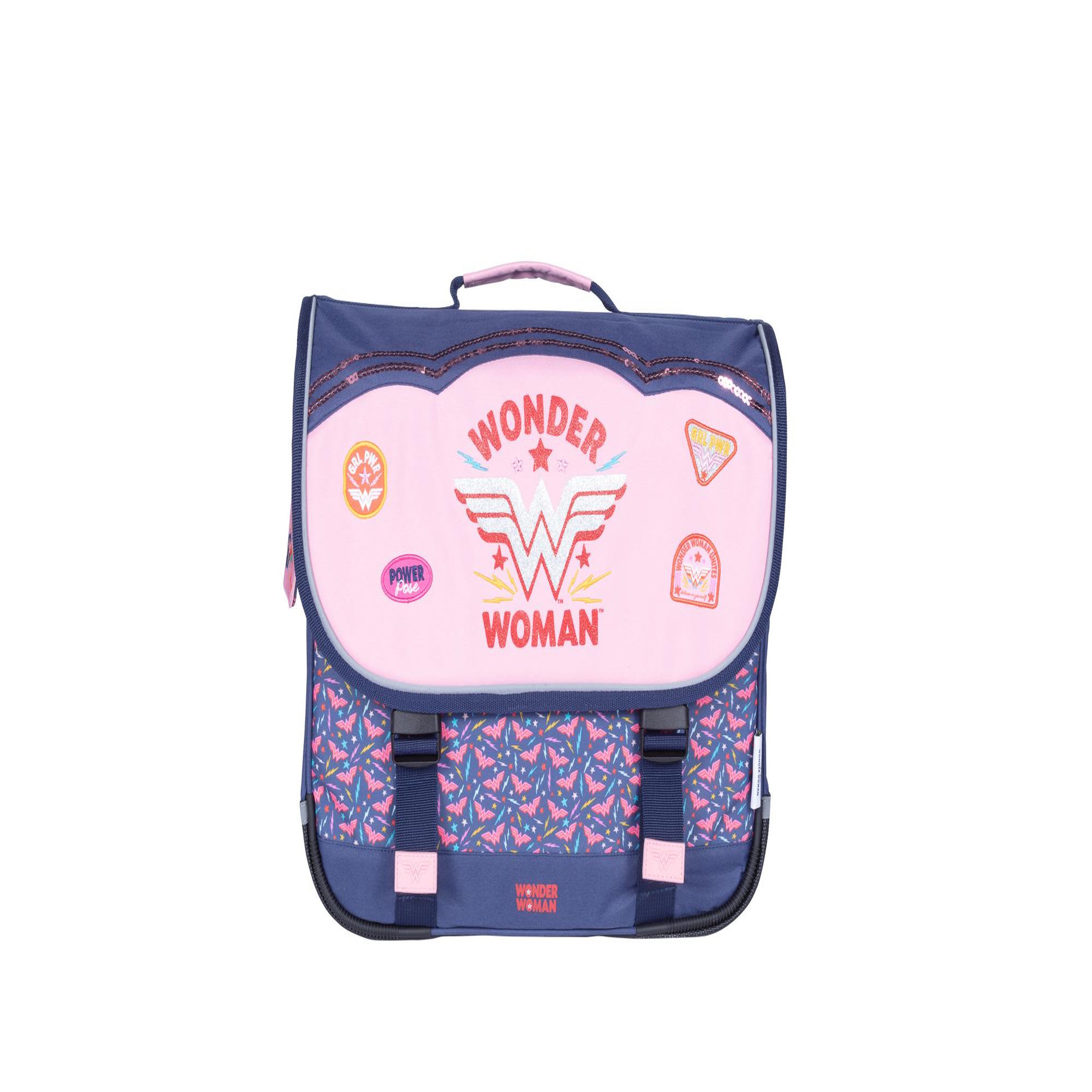 Bagtrotter Wonder Woman - Cartable scolaire 38 cm - Fille - Bleu/Rose - 2 compartiments