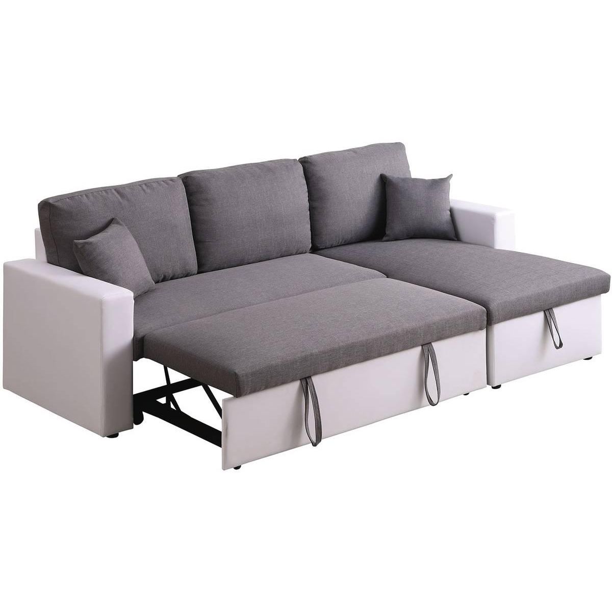 Habitat et Jardin Canapé d'angle convertible/ réversible avec coffre  Alain  - 221 x 145 x 85 cm - 3 places - Gris / Blanc