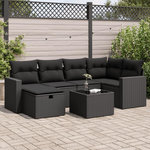 VIDAXL Salon de jardin 7 pcs avec coussins noir resine tressee