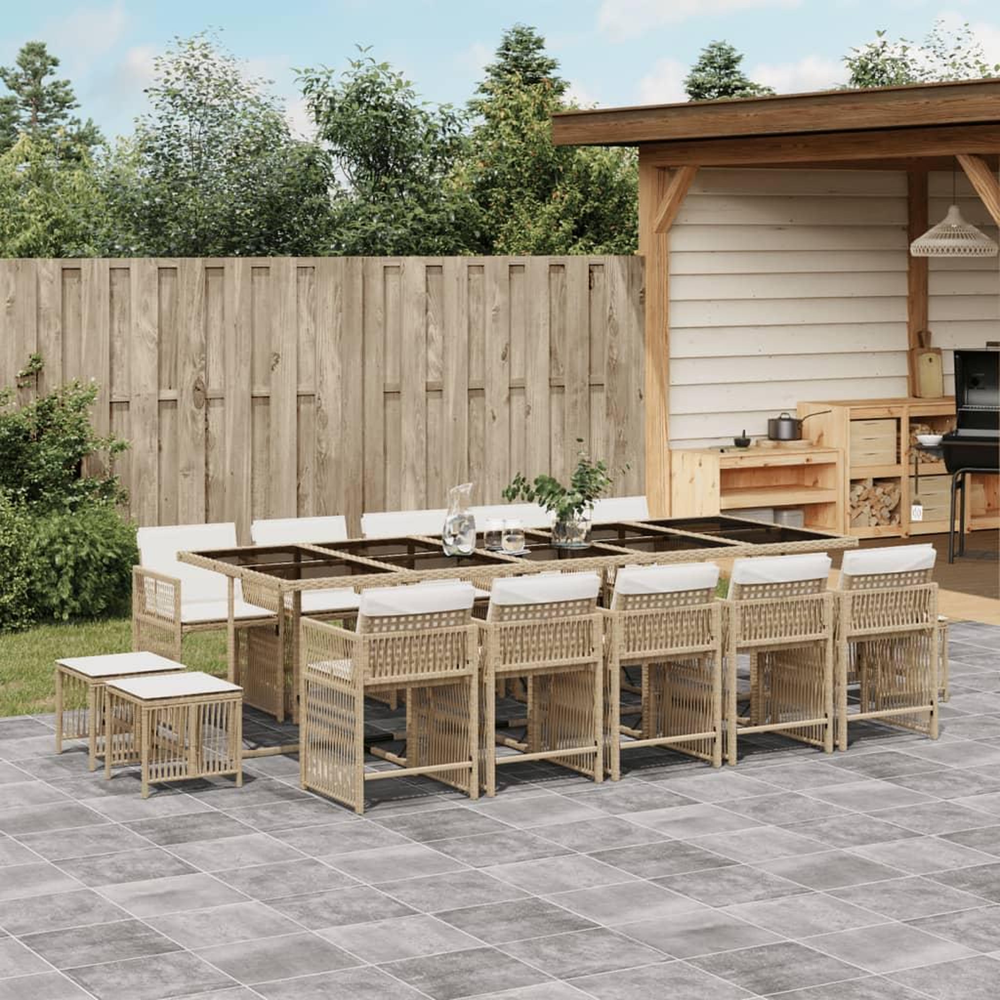 VIDAXL Ensemble a manger de jardin et coussins 15 pcs beige
