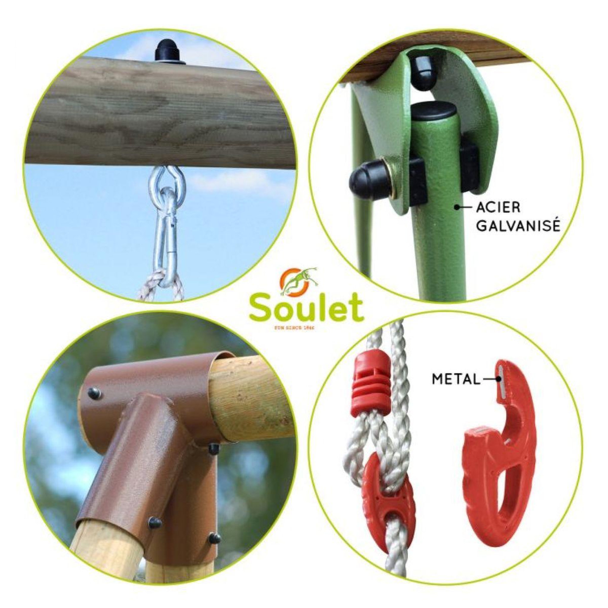 Voir la diapositive 6 : Soulet Portique balançoire - Bois - H2,20m - SUZON