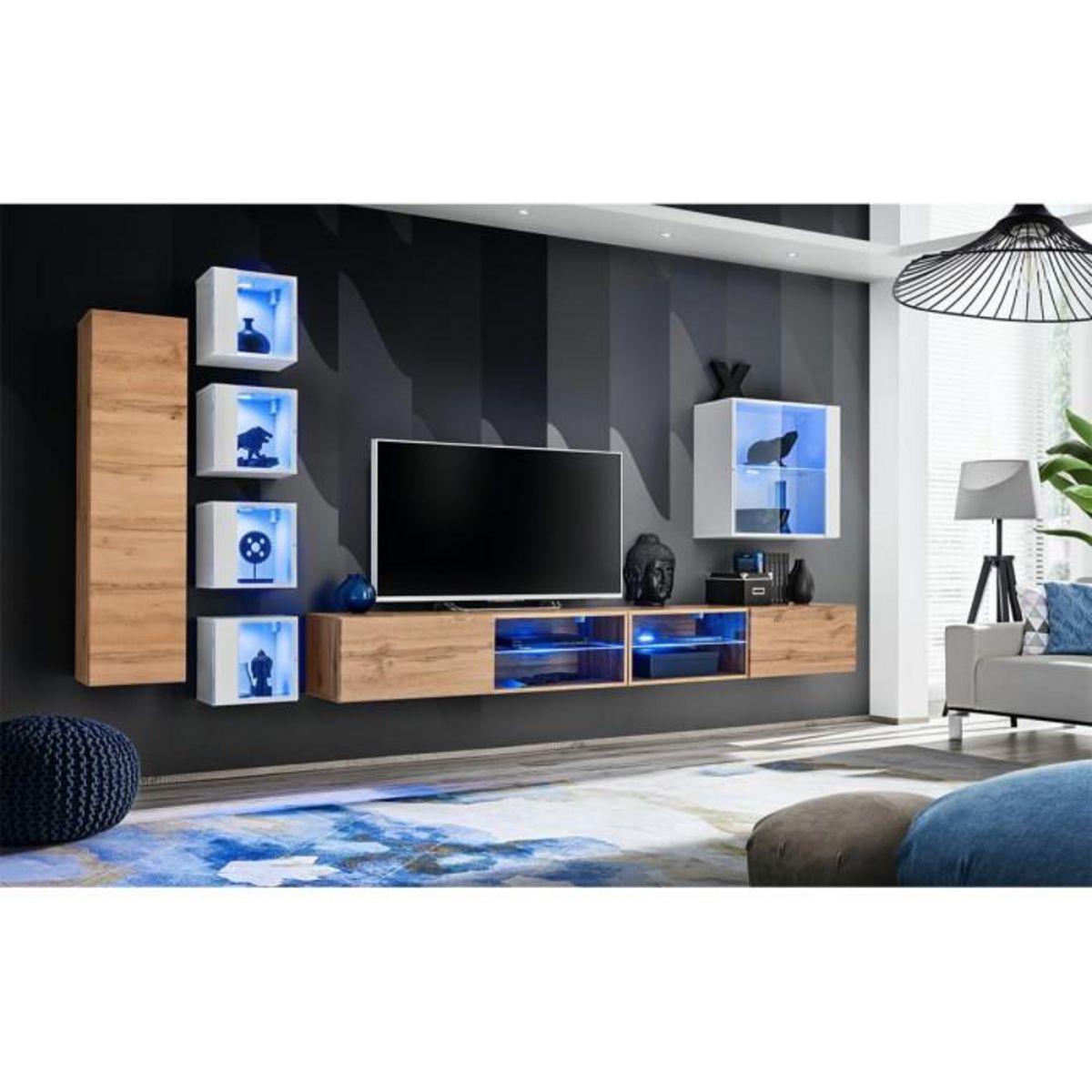 Paris Prix Ensemble Meuble TV  Switch XXVI  320cm Naturel & Blanc