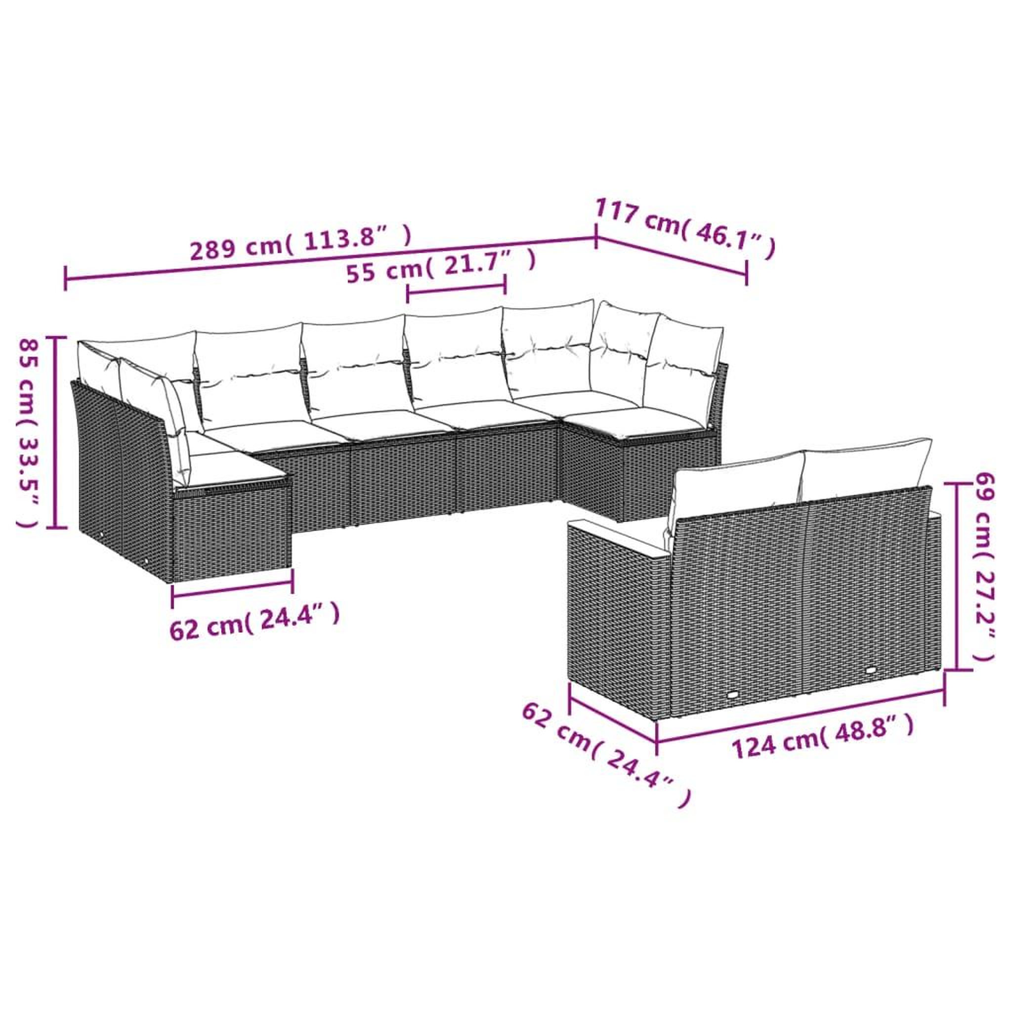 Voir la diapositive 4 : VIDAXL Salon de jardin 9 pcs avec coussins gris resine tressee