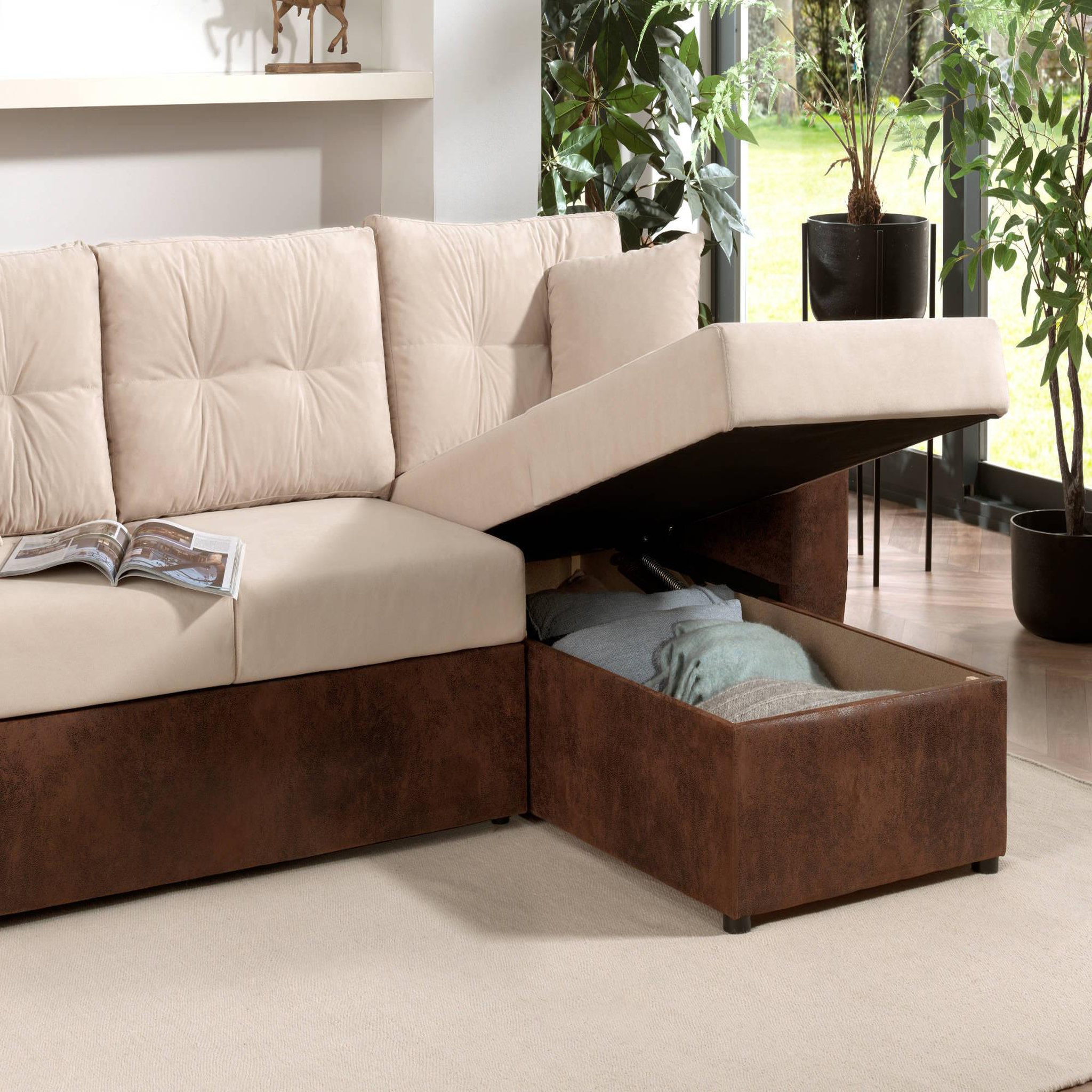 Voir la diapositive 4 : BEST MOBILIER Astoria - canapé d'angle réversible - convertible avec coffre - velours et microfibre - 4 places