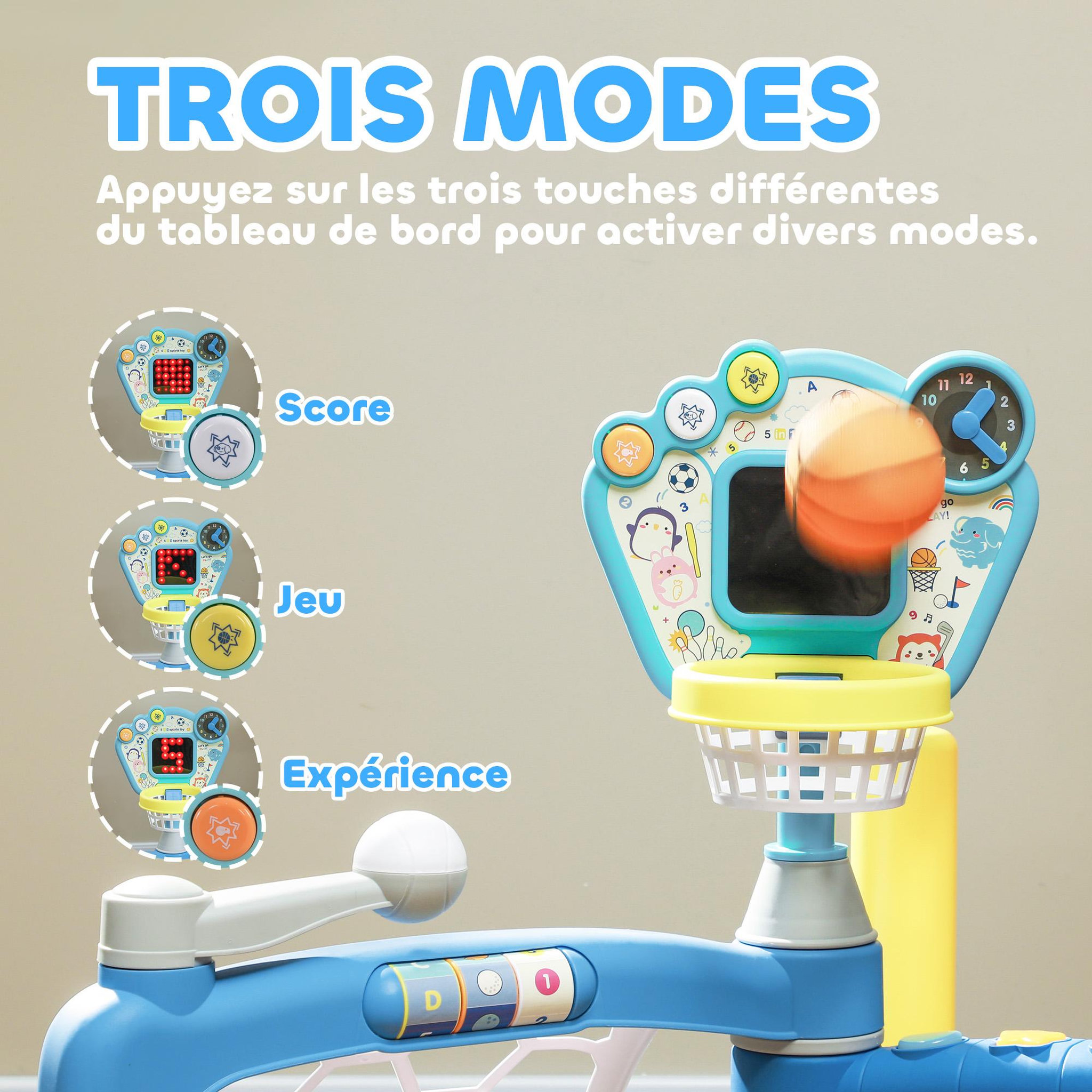 Voir la diapositive 5 : HOMCOM Jeux sportifs 5 en 1 enfant 18-48 mois - foot, basket, golf, baseball, bowling - effets lumineux sonores bleu
