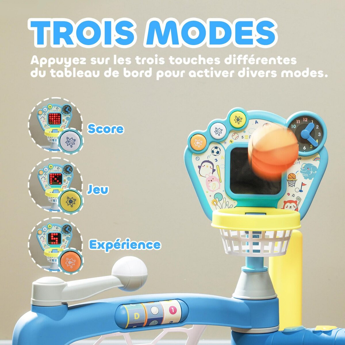 HOMCOM Jeux sportifs 5 en 1 enfant 18-48 mois - foot, basket, golf, baseball, bowling - effets lumineux sonores bleu