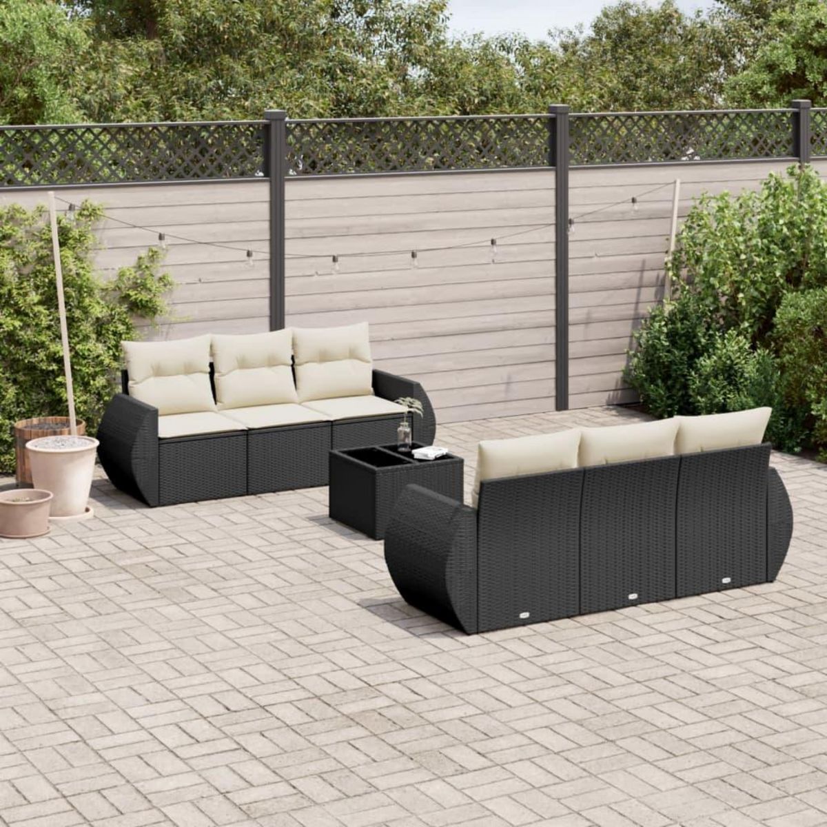 VIDAXL Salon de jardin 7 pcs avec coussins noir resine tressee