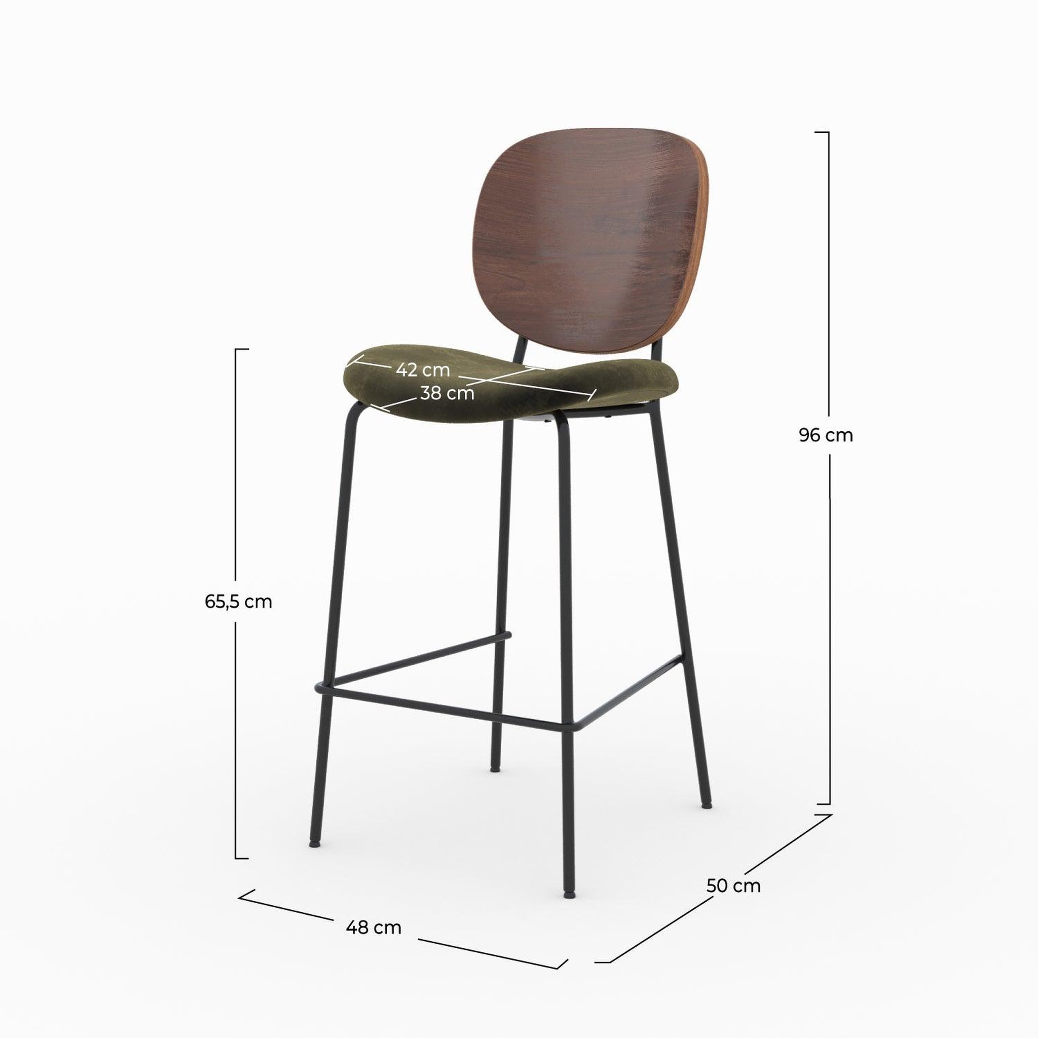 Voir la diapositive 4 : MAISON PAVANE Lot de 2 chaises pour îlot central 65,5 cm en velours vert kaki-simone