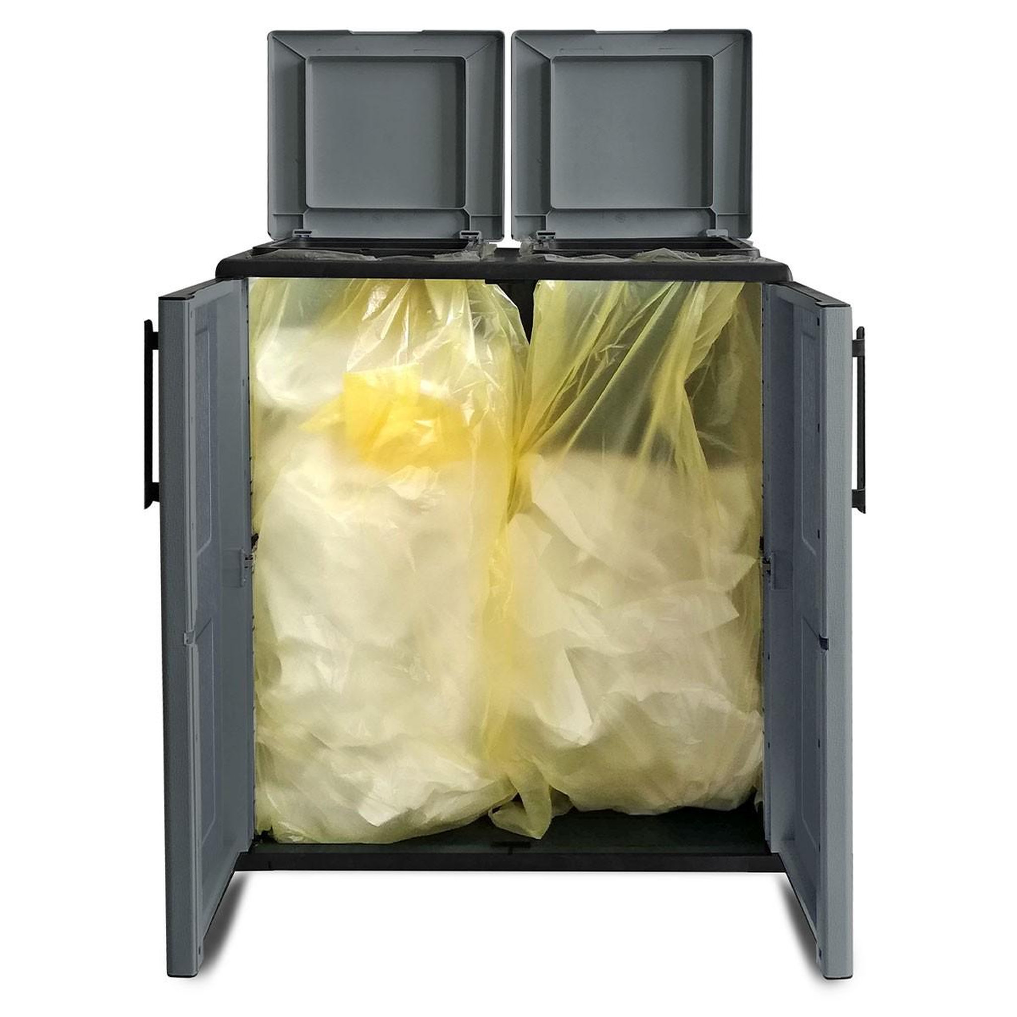 Voir la diapositive 2 : INTEC Poubelles de tri selectif 2 sacs meuble mi- hauteur dim 68 x 37 x 84cm 2 anneaux de support de sac 2 portes intec