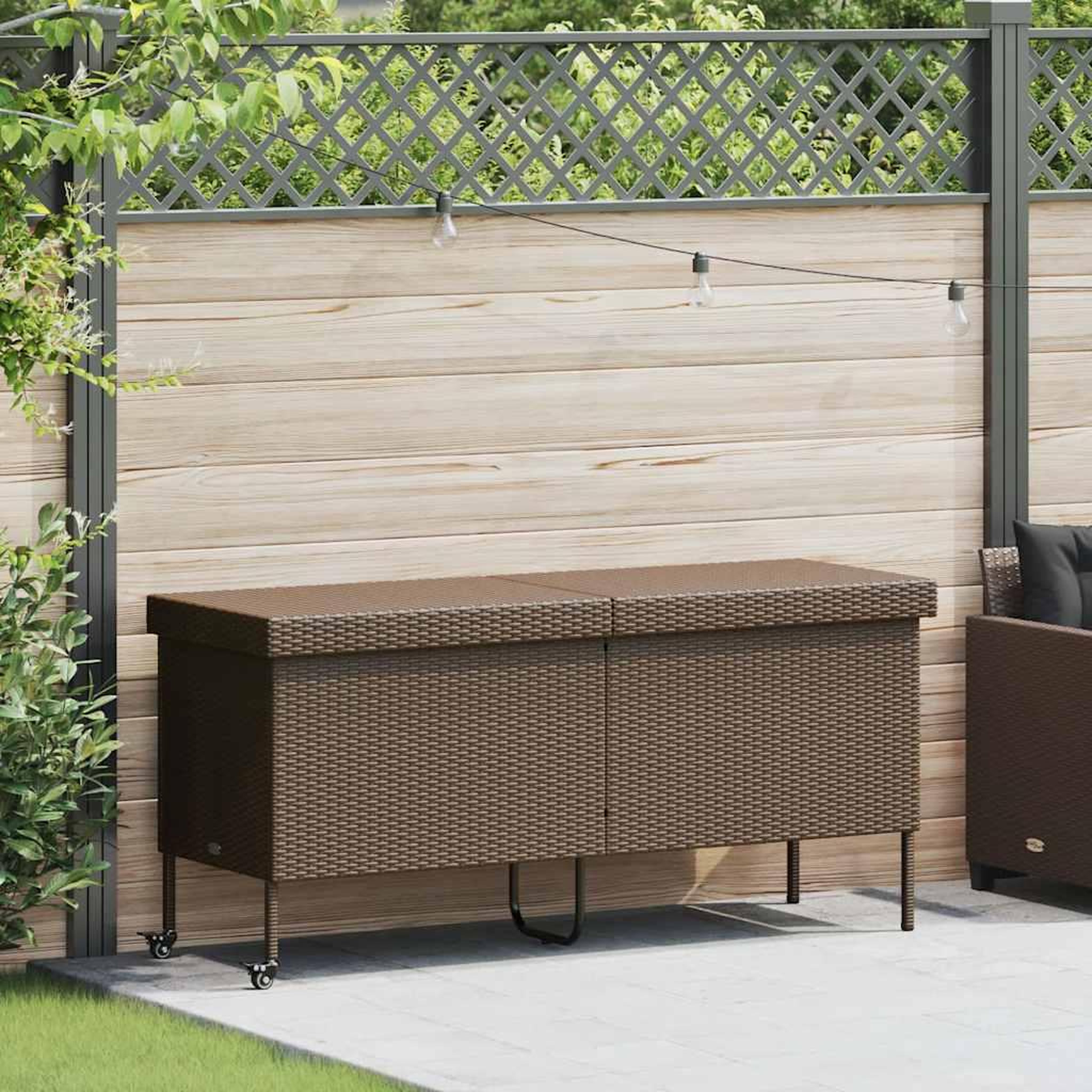 Voir la diapositive 2 : VIDAXL Boîte rangement jardin roues marron 160x55x75 cm resine tressee