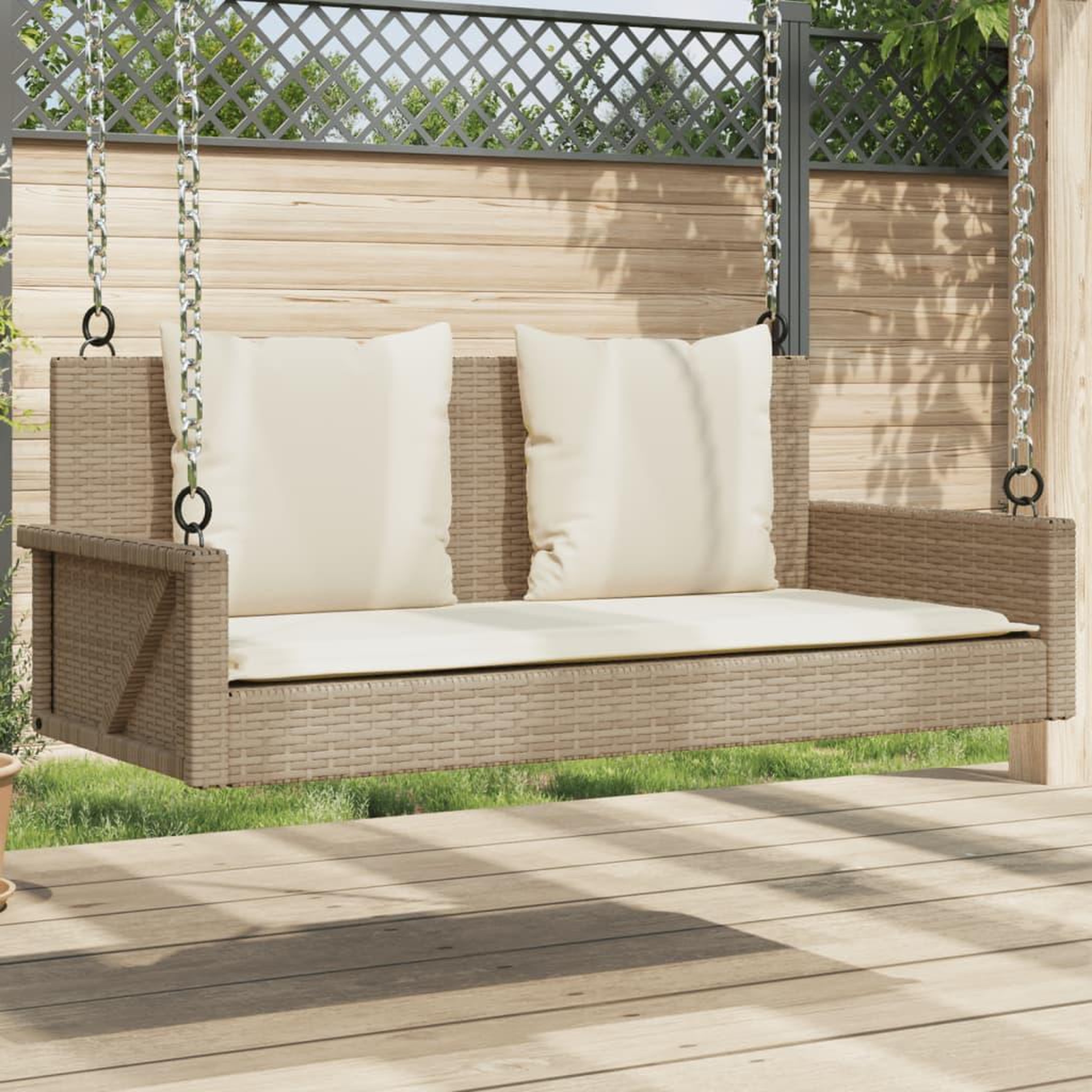 VIDAXL Balancelle avec coussins beige 119x56x48 cm resine tressee