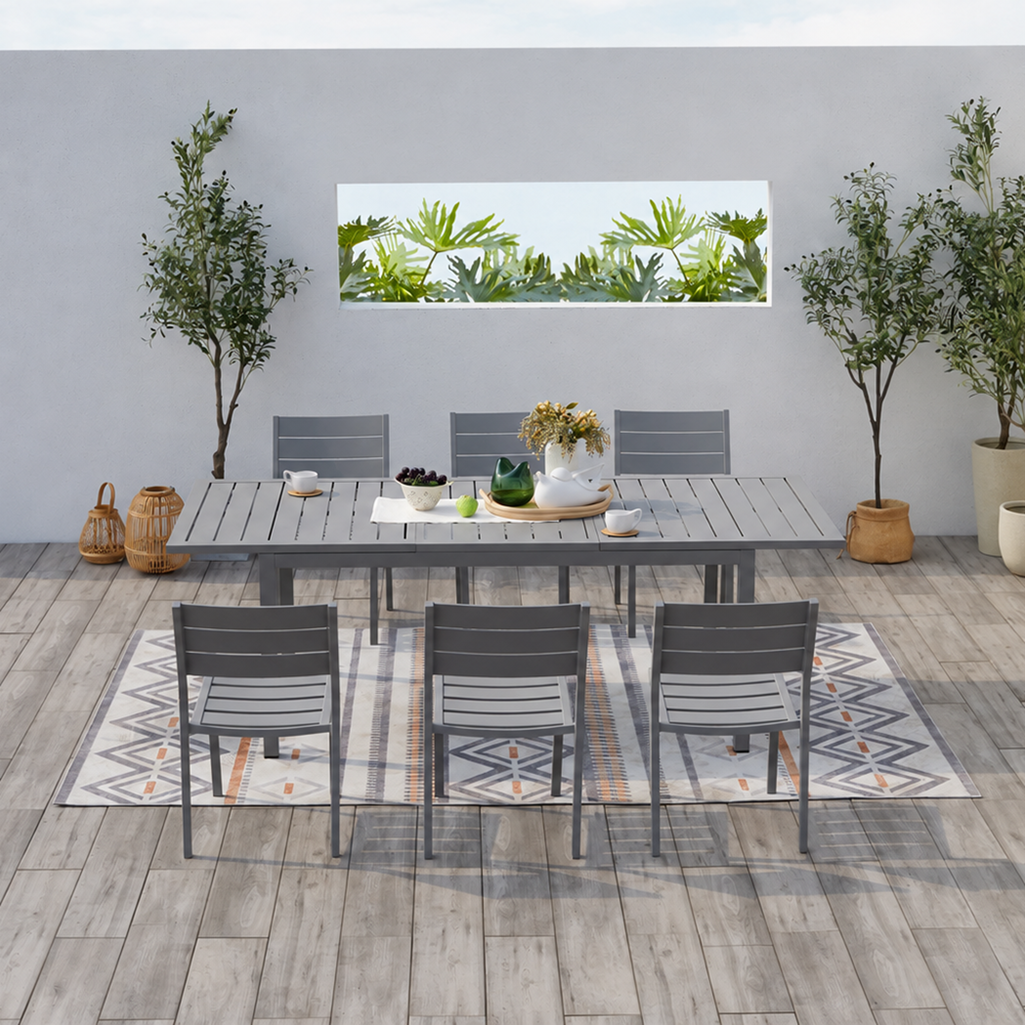 Voir la diapositive 6 : CONCEPT USINE Table de jardin extensible 6-8 personnes avec 6 chaises en aluminium MEZZANE