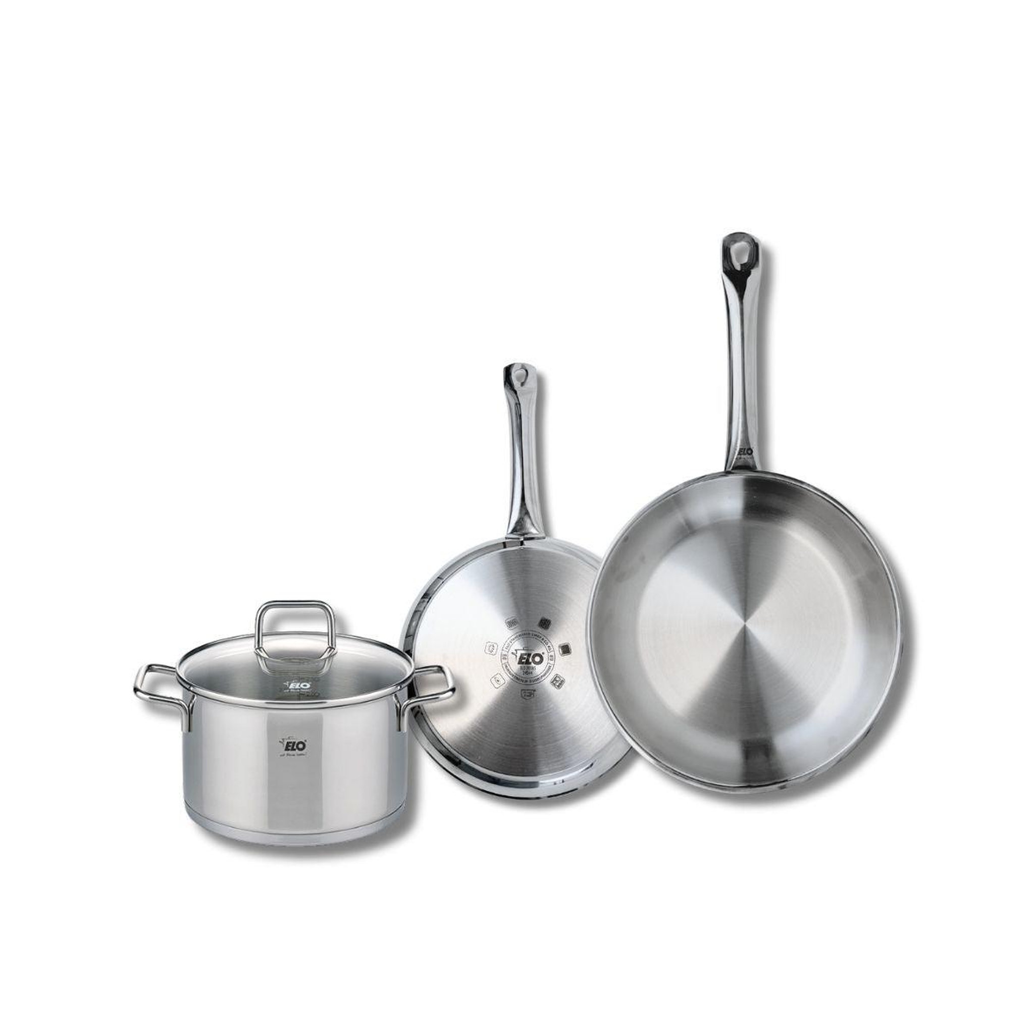 ELO Set de 2 poêles de cuisson 24 et 28 cm et 1 faitout 20 cm elo profi citrin