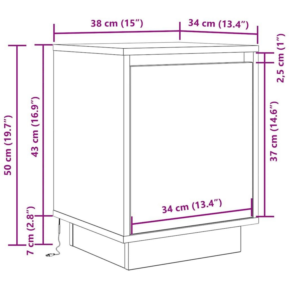 VIDAXL Tables de chevet avec lumieres LED 2 pcs sonoma gris 38x34x50cm