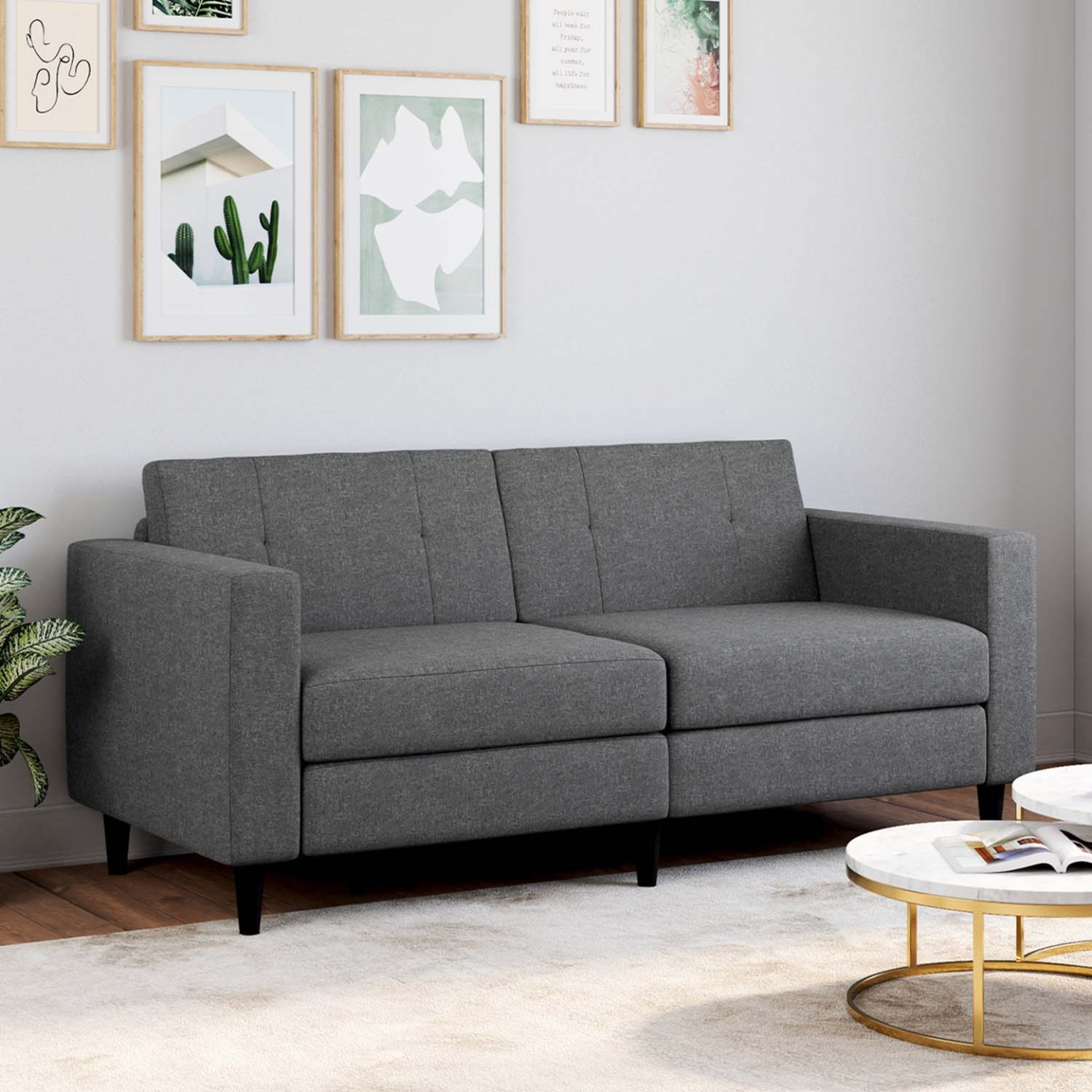 Voir la diapositive 2 : ID MARKET Canapé droit 3 places callie en tissu gris anthracite