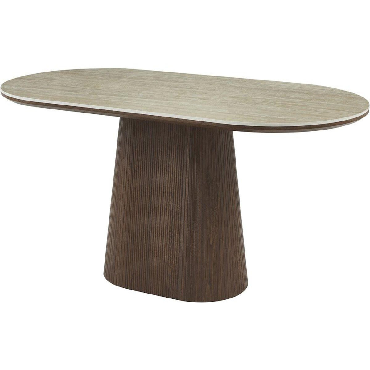Habitat et Jardin Table à manger ovale en pierre et bois  Portofino  - 8 places - Travertin et marron