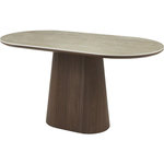 Habitat et Jardin Table à manger ovale en pierre et bois  Portofino  - 8 places - Travertin et marron