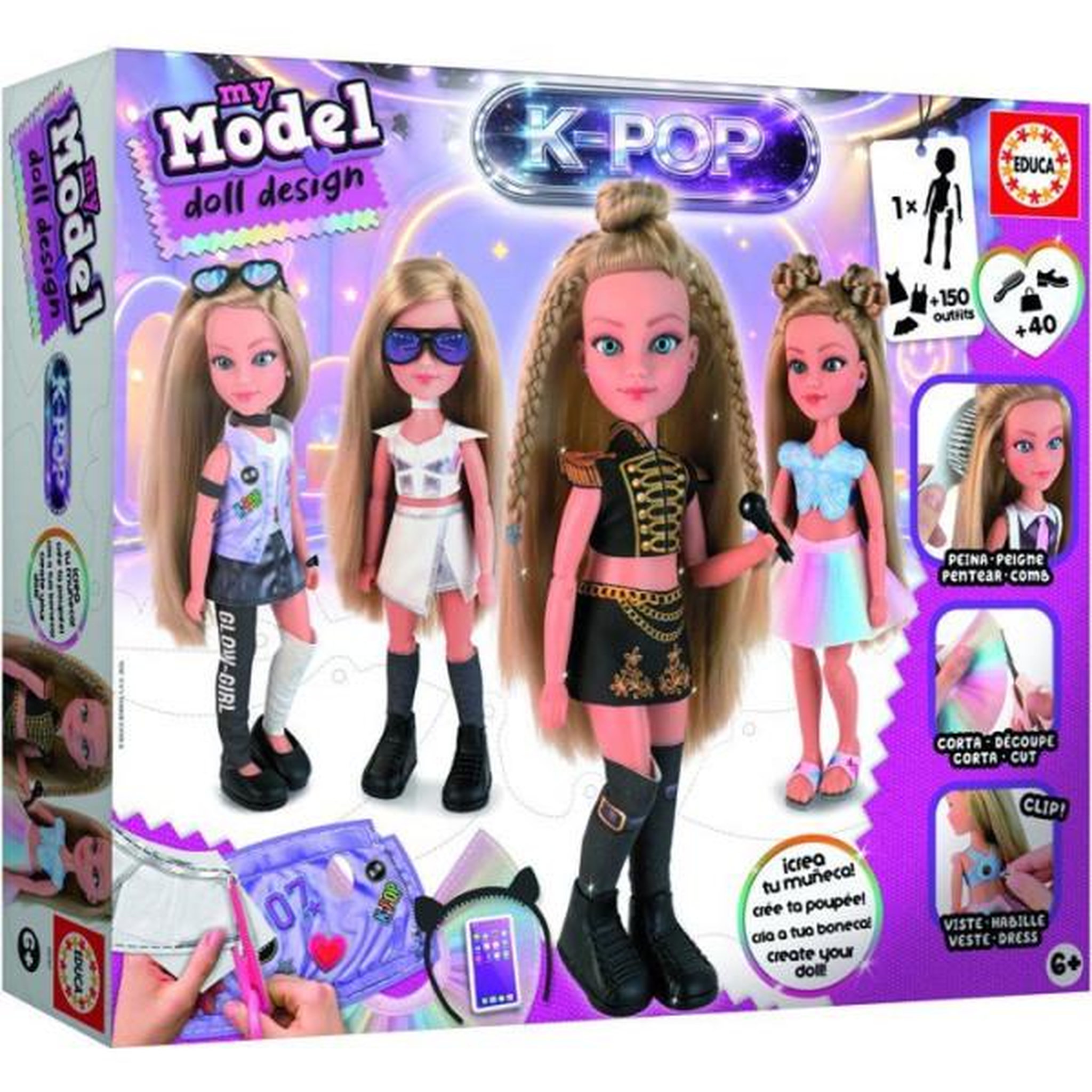 EDUCA Kit créatif mode - EDUCA - My Model K-Pop - Plus de 150 looks - Poupée articulée - Des 6 ans
