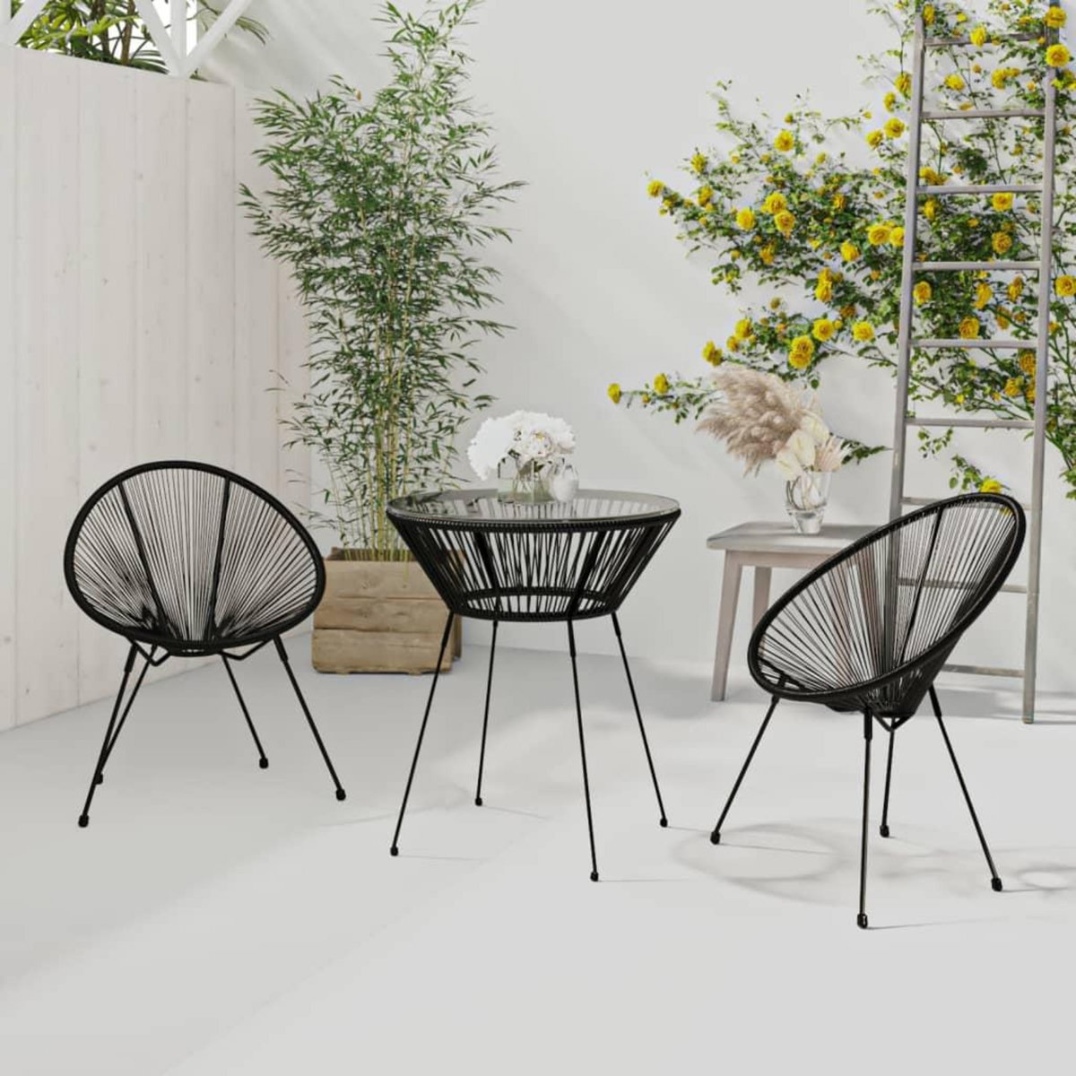 VIDAXL Ensemble a manger de jardin 3 pcs Noir