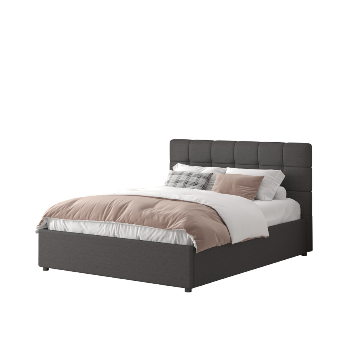 CONCEPT USINE Lit avec coffre de rangement 160x200cm velours gris foncé SANTA