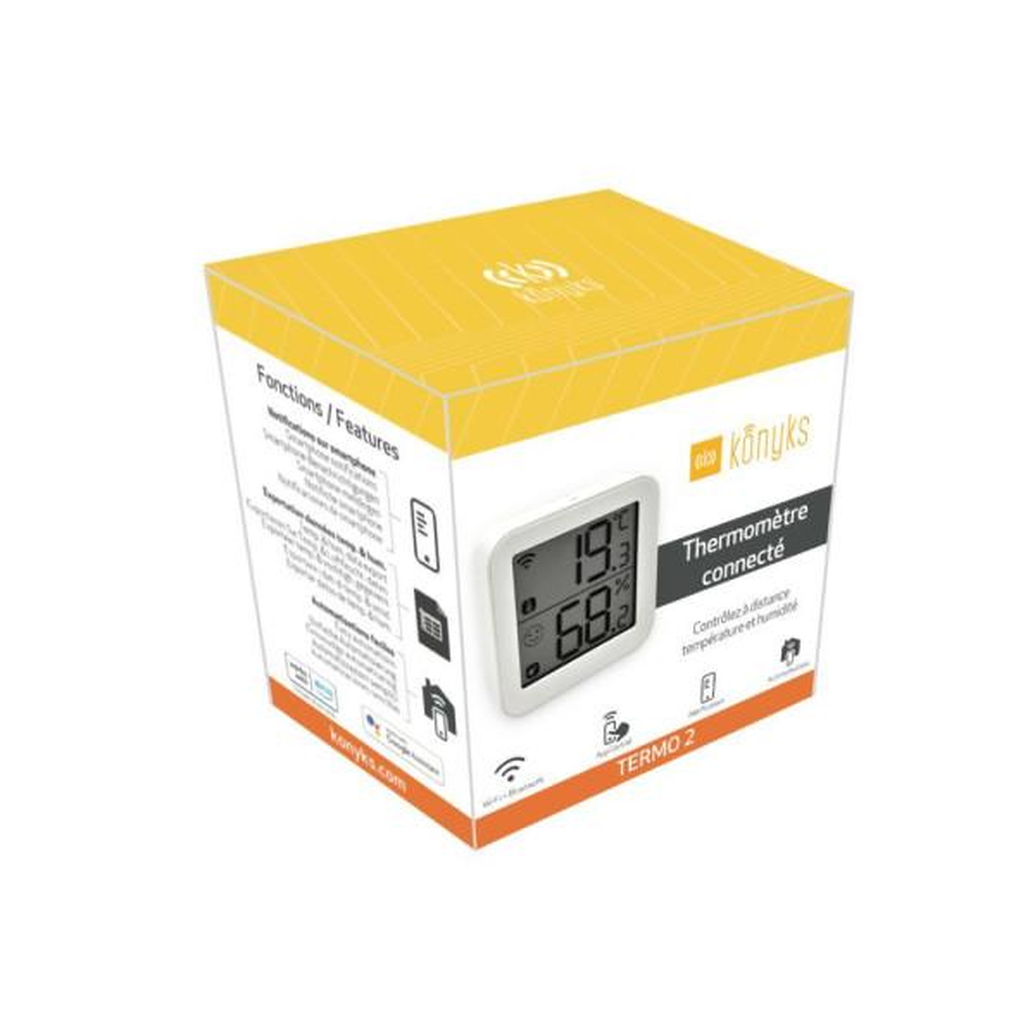 Voir la diapositive 5 : KONYKS Thermometre et hygrometre - konyks - termo 2 - intérieur - détecteur de température + humidité - wifi - grand écran - blanc