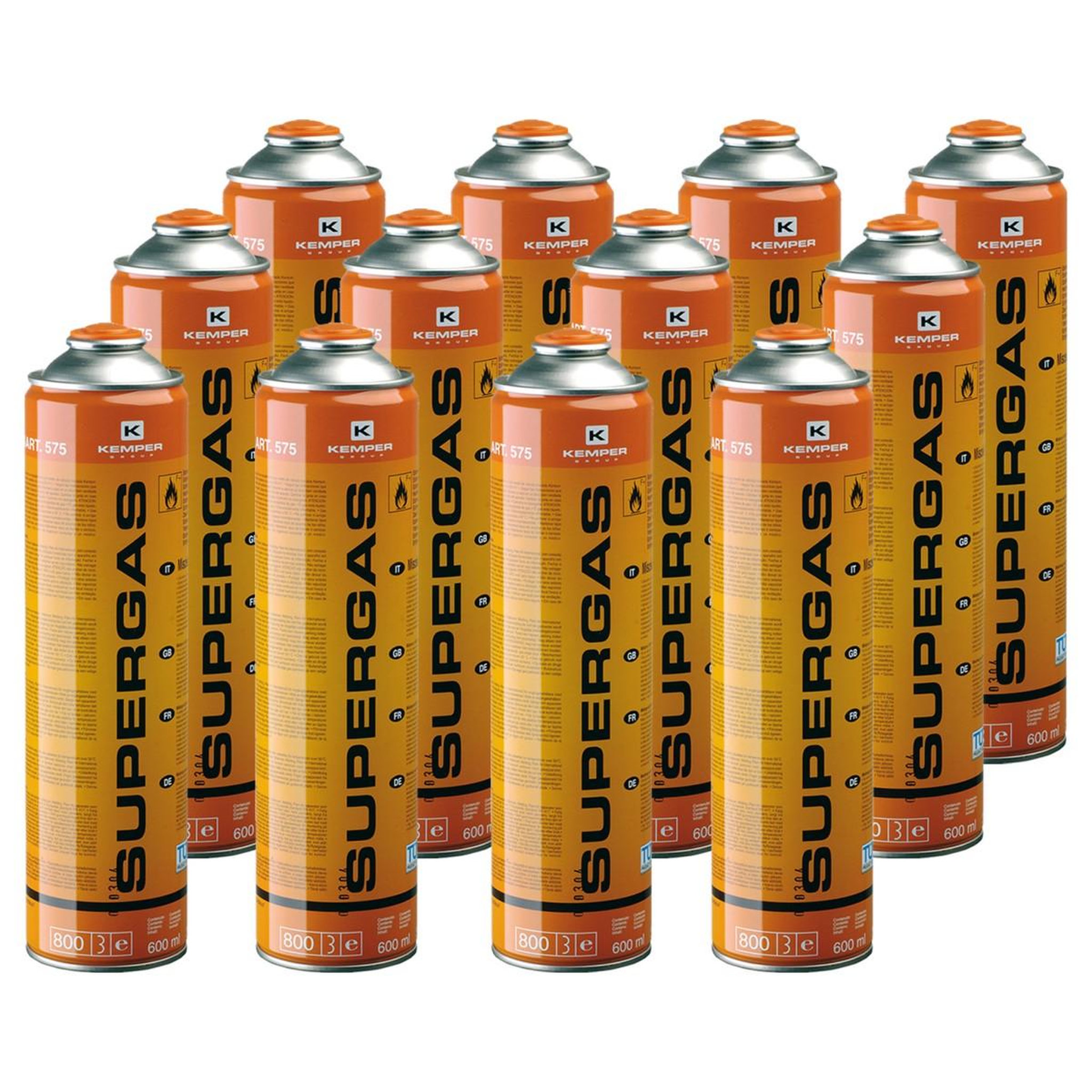 Kemper Pack de 12 cartouches de gaz 330gr butane propane mix 600ml valve 7/16 kemper