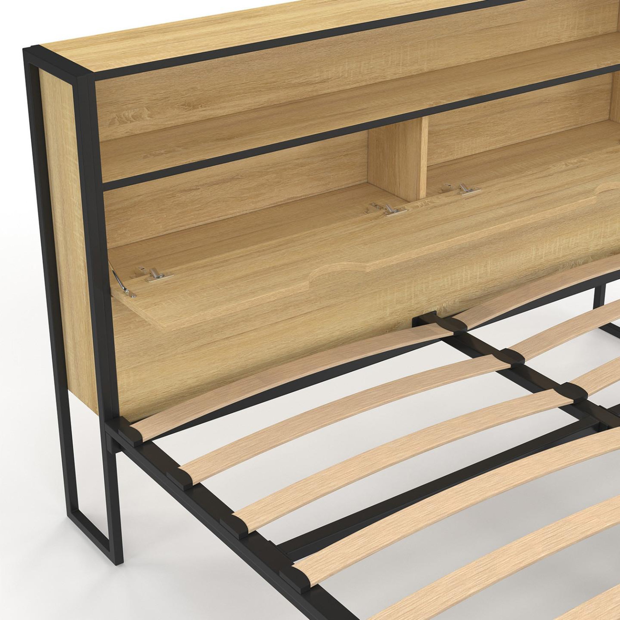 Voir la diapositive 6 : ID MARKET Lit double detroit led intégrés dans la tête de lit et sommier 140 x 190 cm effet bois et métal noir design industriel