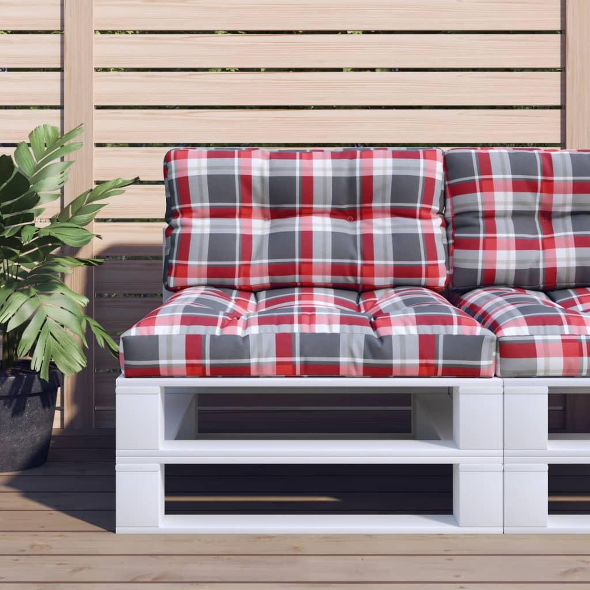 VIDAXL Coussins de palette lot de 2 motif a carreaux rouge tissu