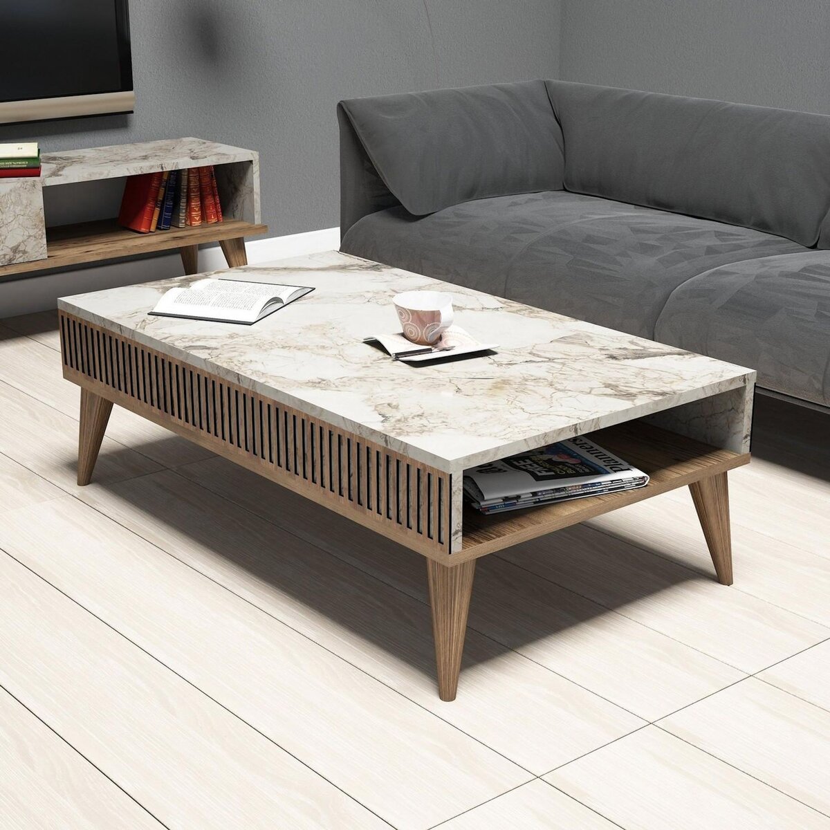 Habitat et Jardin Table basse en bois  Milan  - 105 x 60 x 34 cm - NoyerBlanc