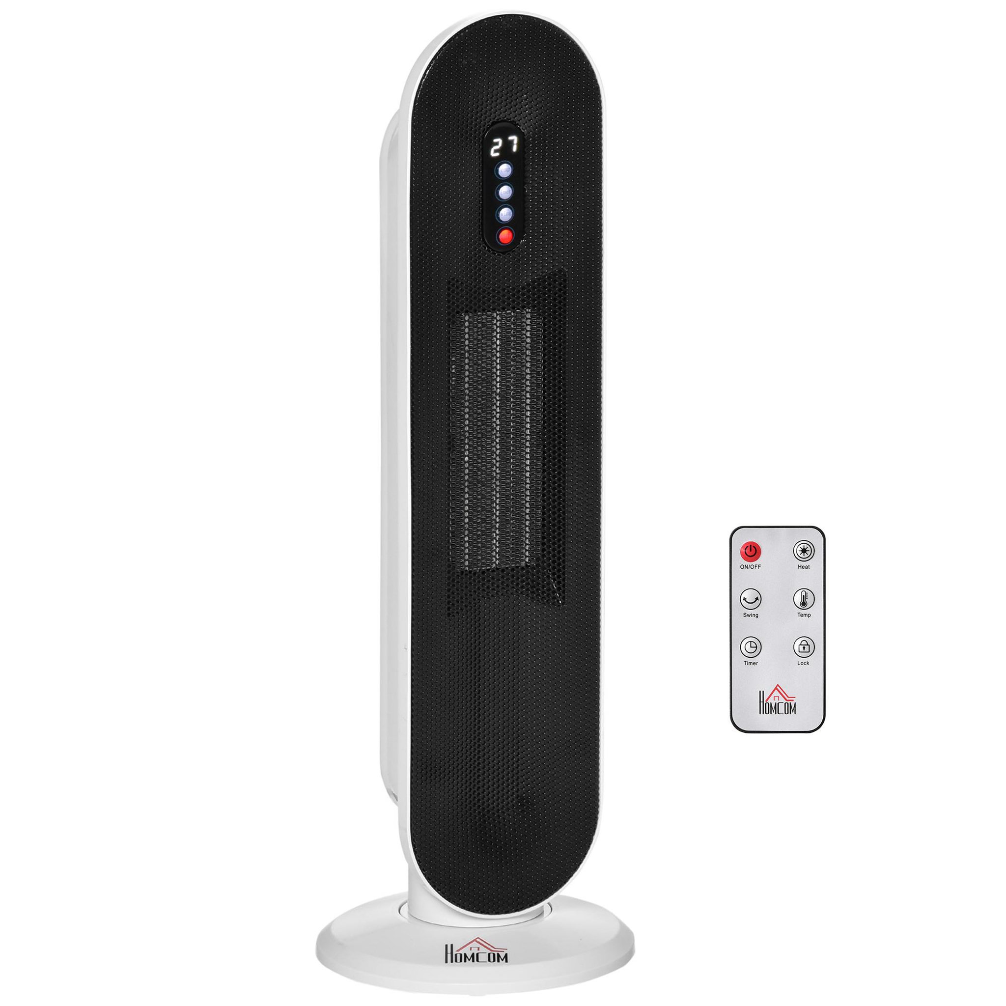 HOMCOM Chauffage soufflant oscillant 2000 W - radiateur céramique PTC - 2 niv. puissance - chauffage d'appoint avec télécommande blanc noir