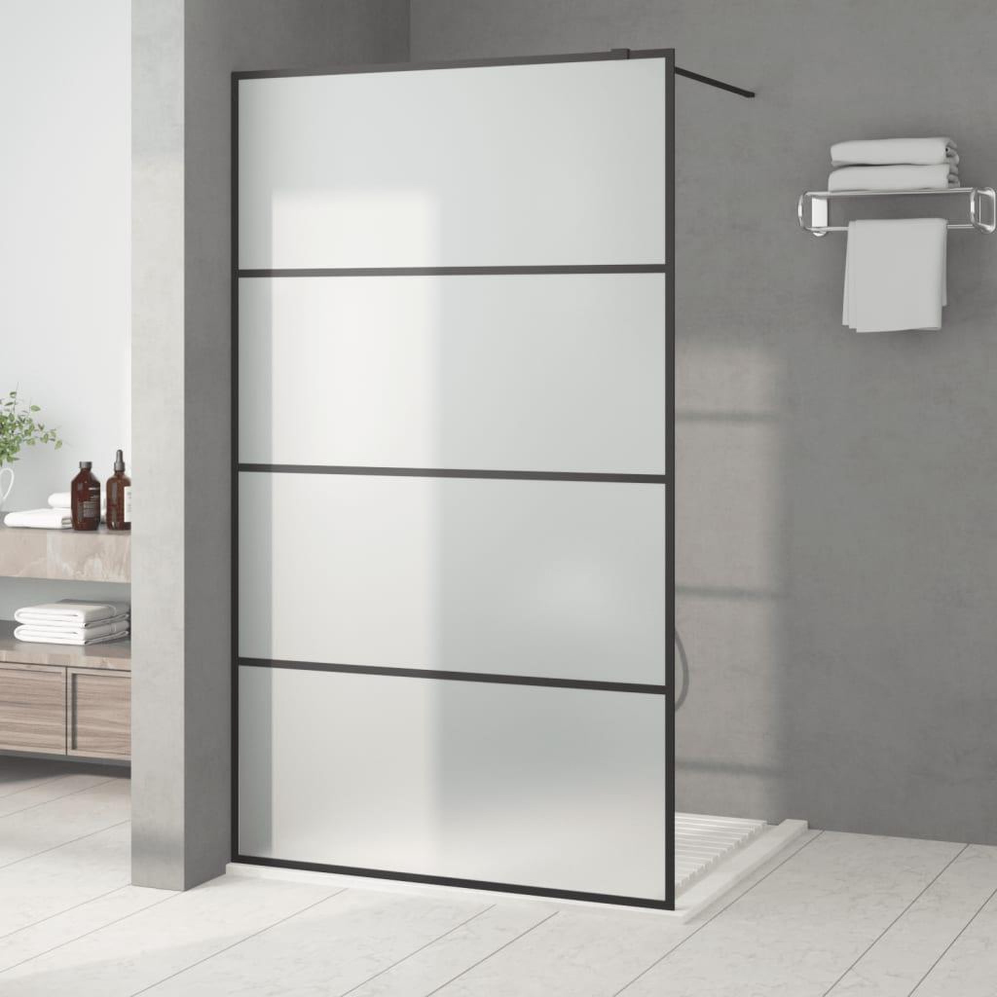 VIDAXL Paroi de douche Noir 115x195 cm Verre ESG depoli