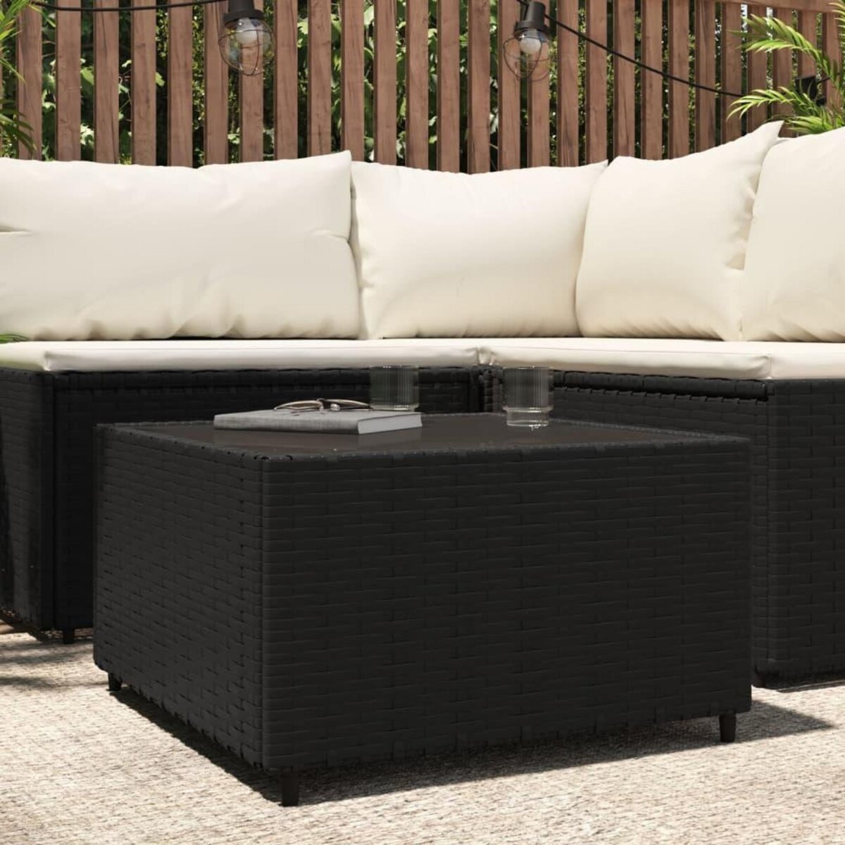 VIDAXL Table basse de jardin Carre Noir 50x50x30 cm Resine tressee