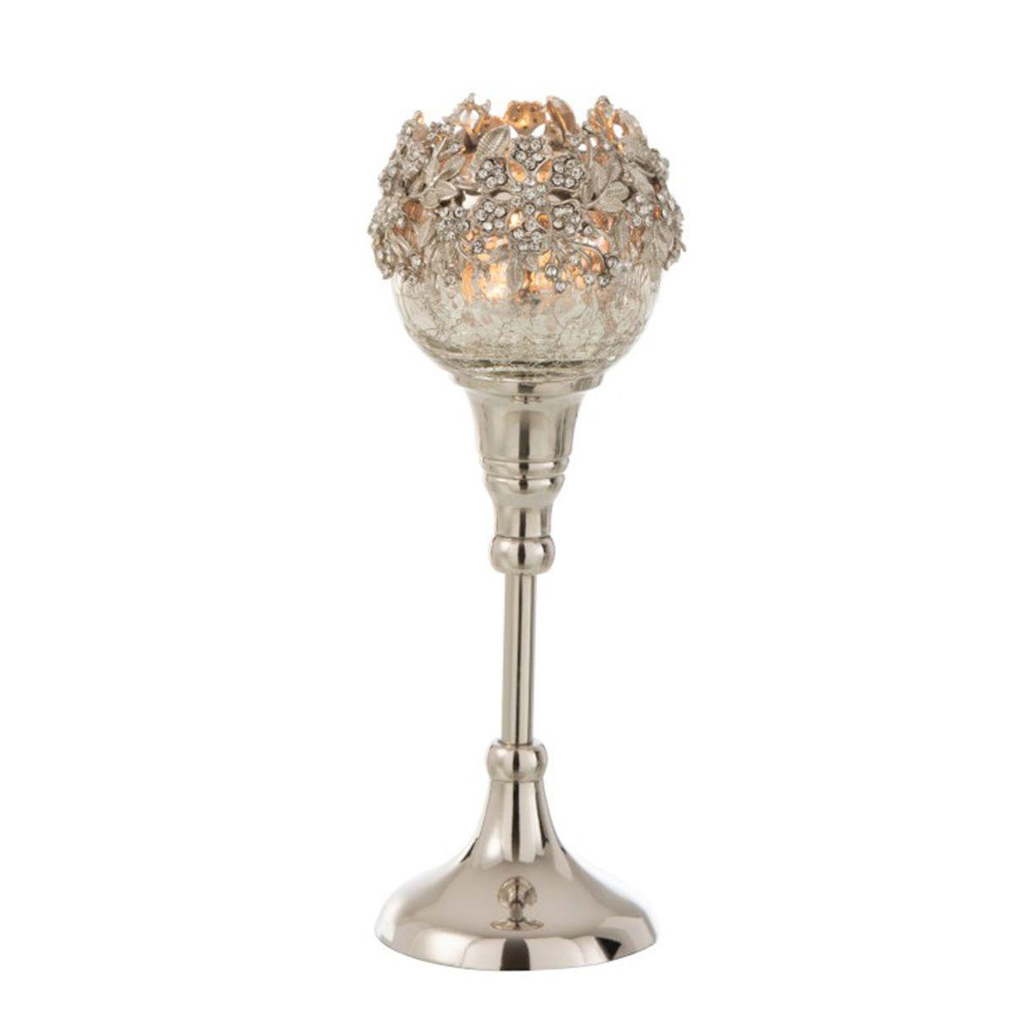 Voir la diapositive 2 : J-LINE Photophore sur pied en métal  bijou  24cm argent