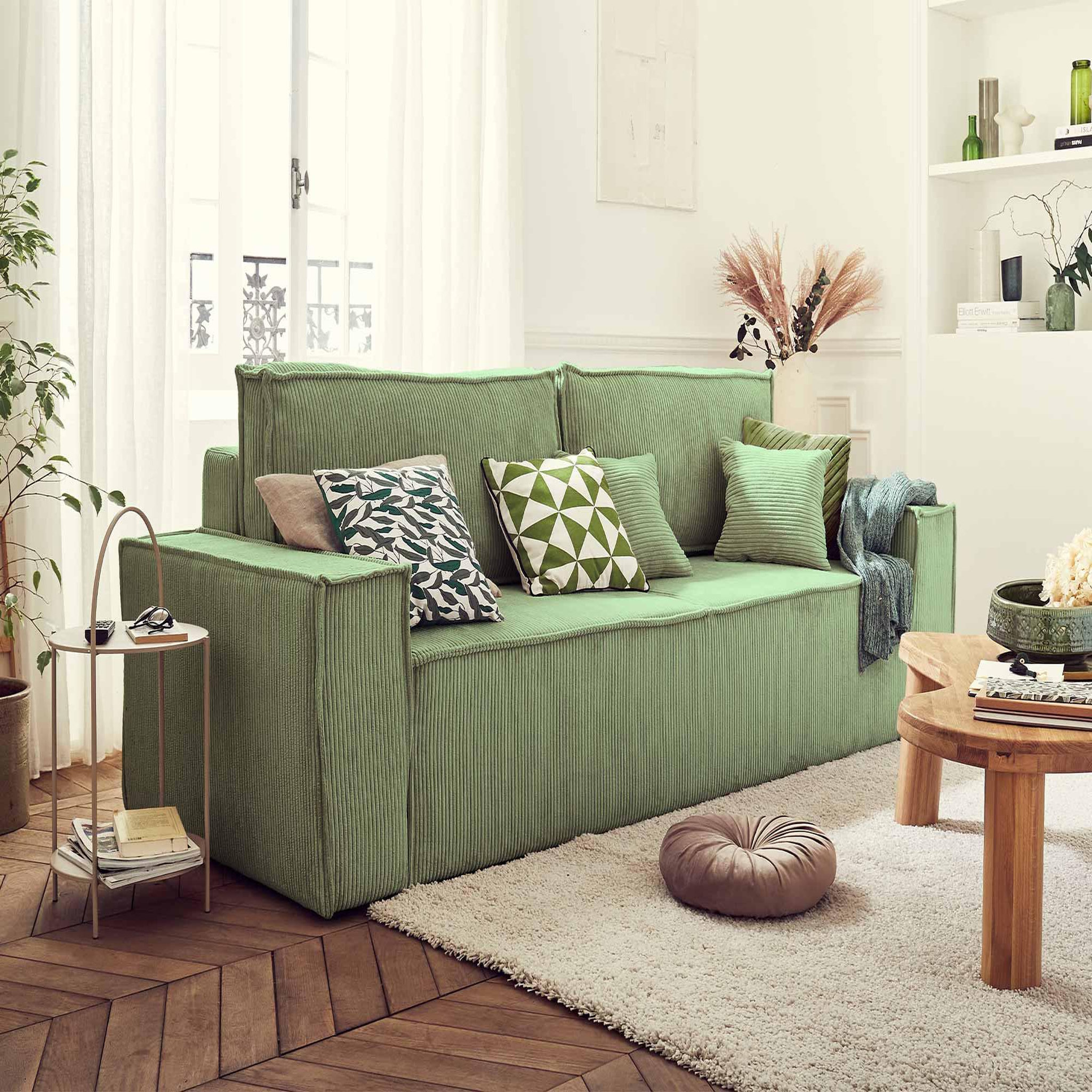 Voir la diapositive 5 : BEST MOBILIER Dellia - canapé 3 places convertible - avec coffre - en velours côtelé - style contemporain