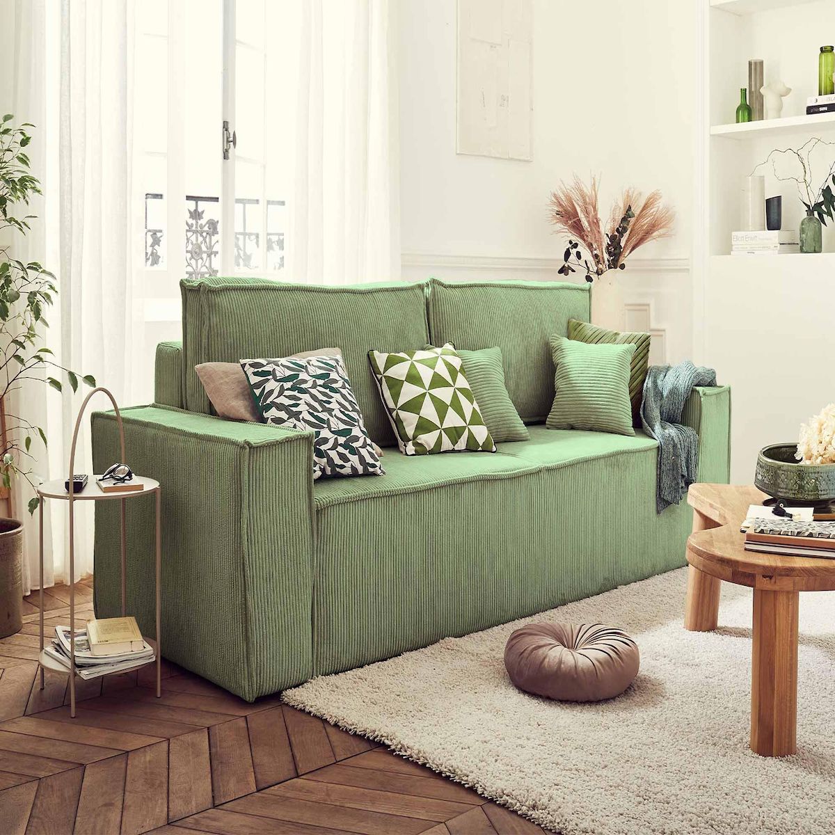 BEST MOBILIER Dellia - canapé 3 places convertible - avec coffre - en velours côtelé - style contemporain