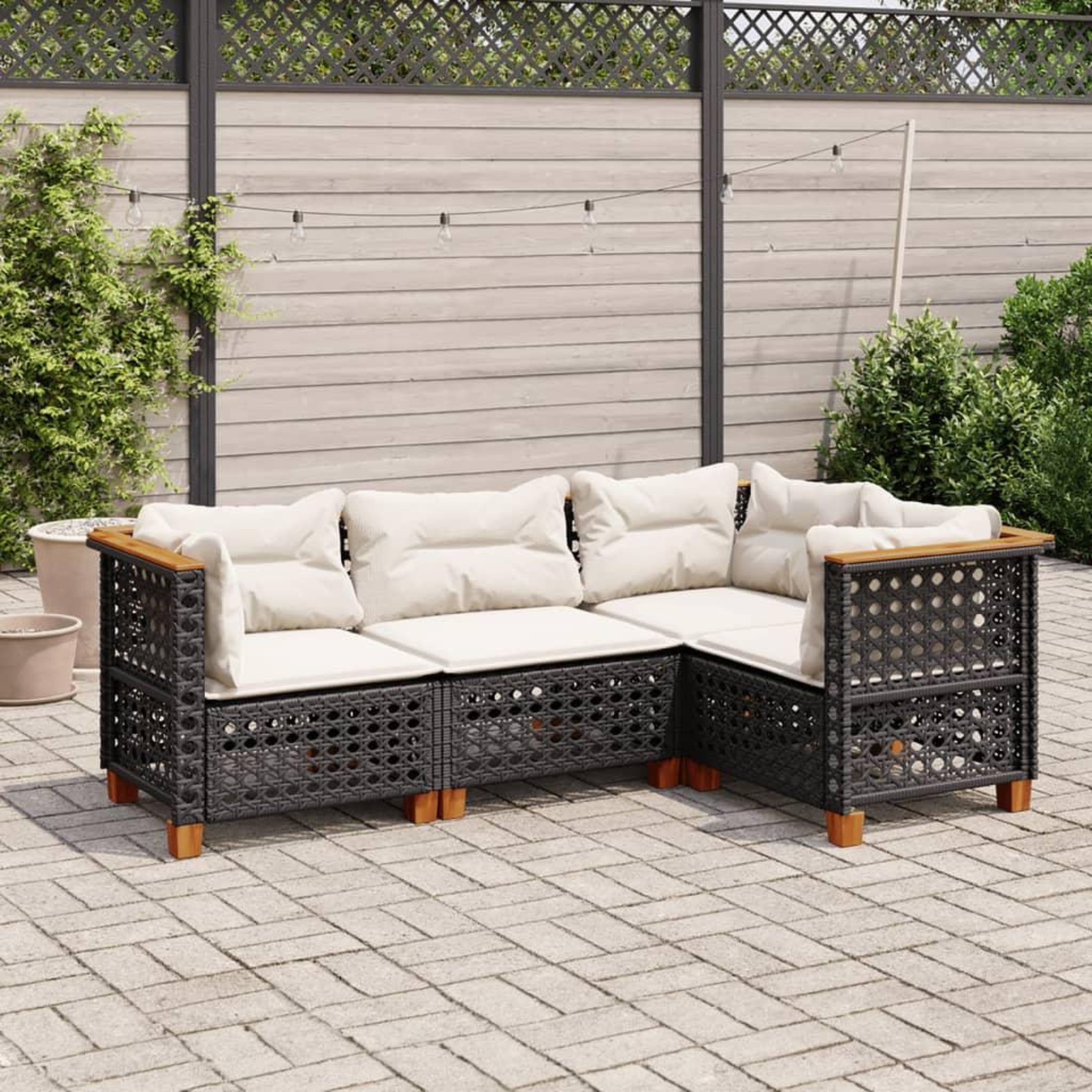 VIDAXL Salon de jardin 4 pcs avec coussins noir resine tressee