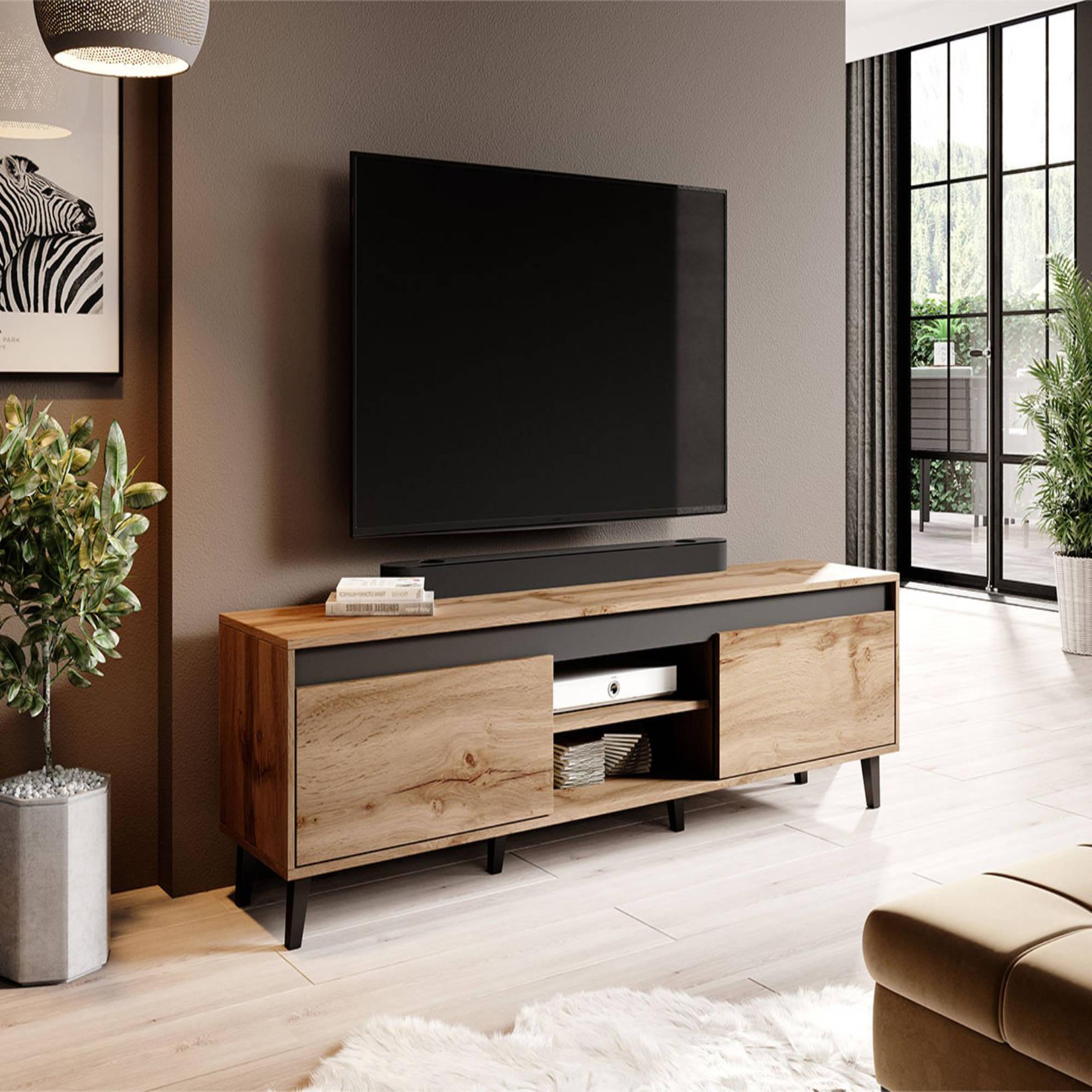 Voir la diapositive 3 : BEST MOBILIER Lord - meuble tv - effet bois et noir - 170 cm - style industriel