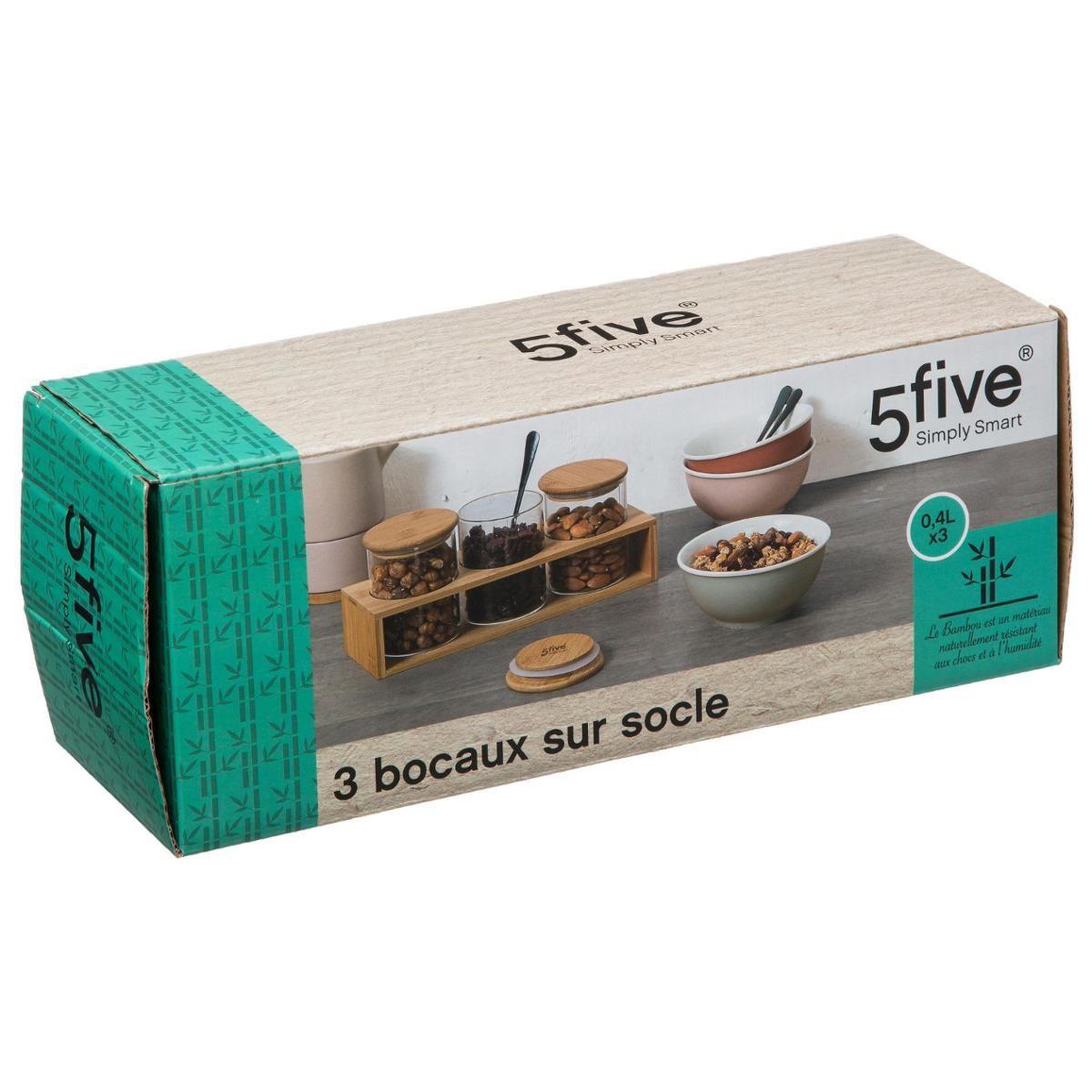 Voir la diapositive 5 : FIVE Lot de 3 bocaux en verre  bambou  0,47l naturel