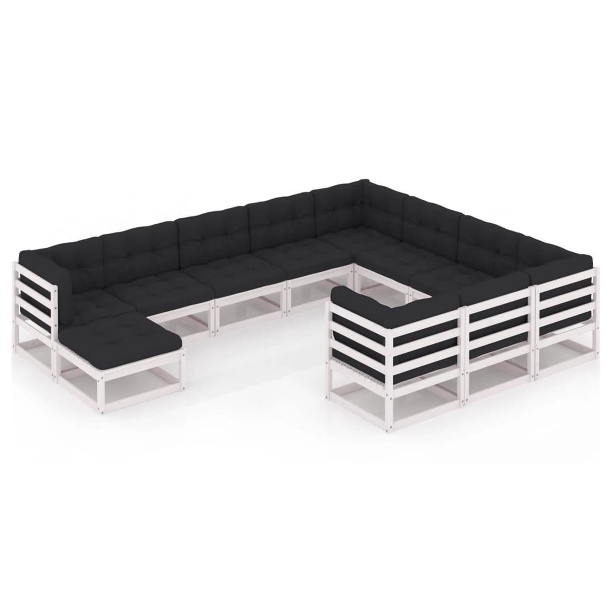 Voir la diapositive 1 : VIDAXL Salon de jardin 11 pcs avec coussins Blanc Bois de pin massif