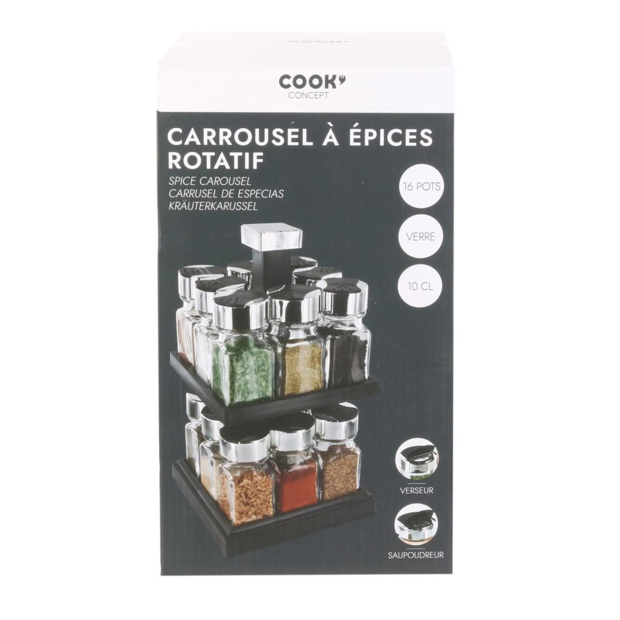 Voir la diapositive 3 : COOK CONCEPT Carrousel à épices 2 niveaux  16 pots  9cm noir