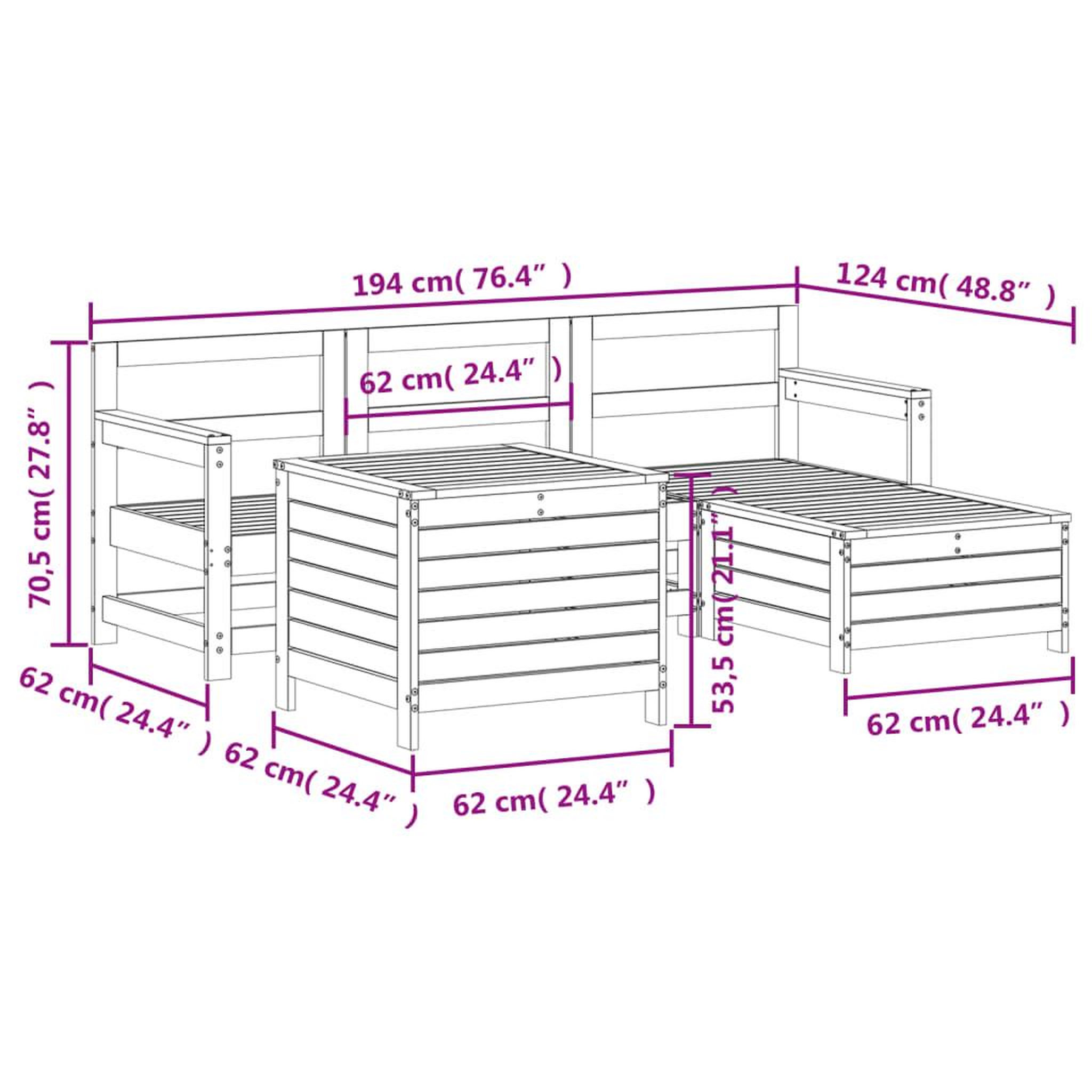 Voir la diapositive 6 : VIDAXL Salon de jardin 5 pcs blanc bois massif de pin