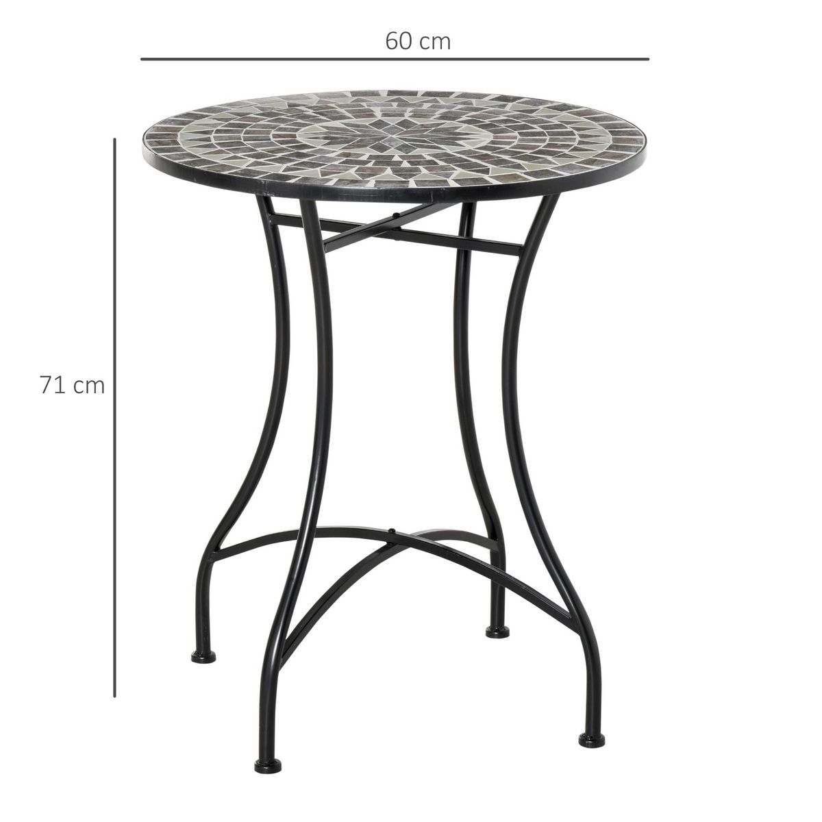 OUTSUNNY Table ronde style fer forgé bistro plateau mosaïque motif rose des vents métal époxy anticorrosion noir céramique